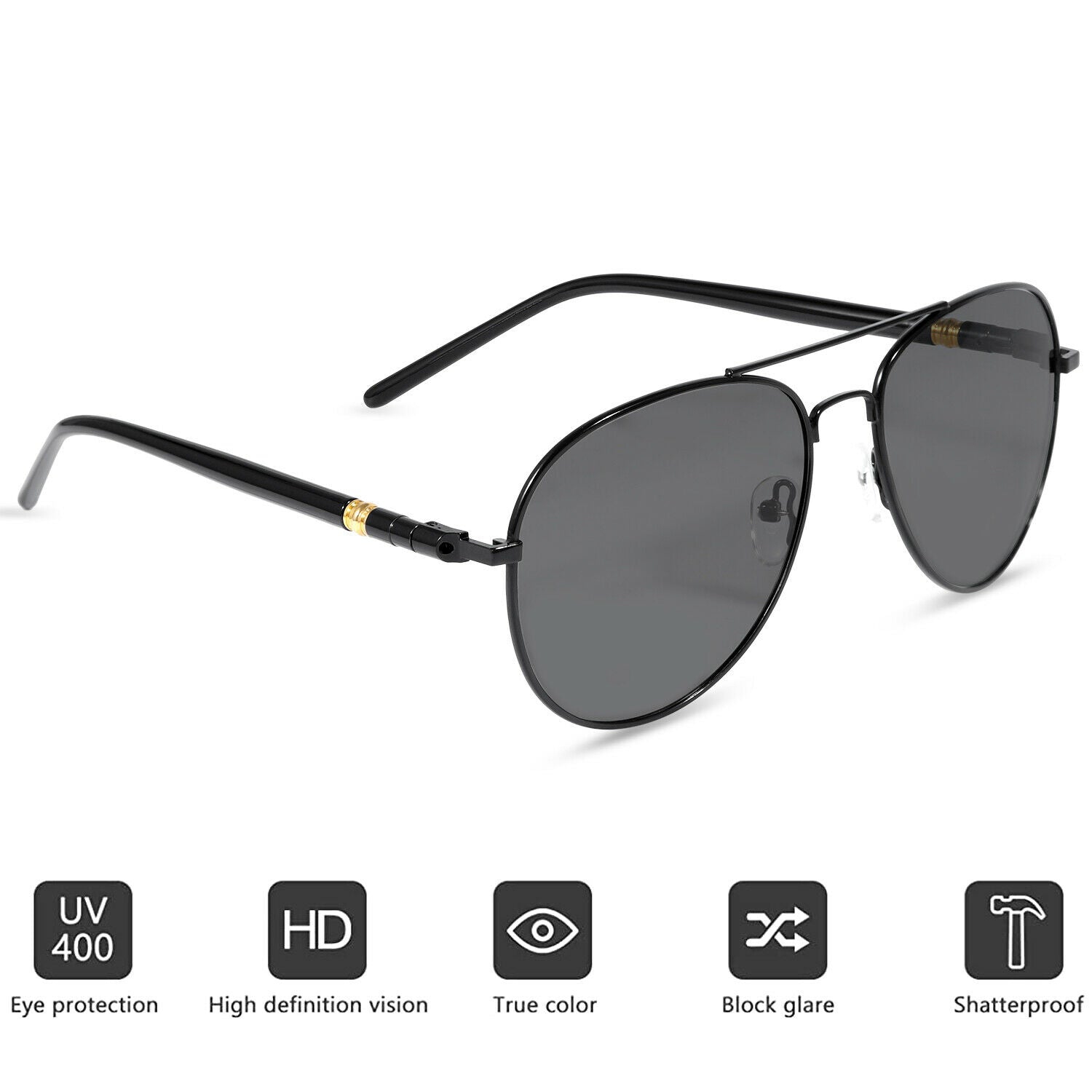 Unisex Photochromic Polarized Aviator Sunglasses with Case for Driving/Cycling