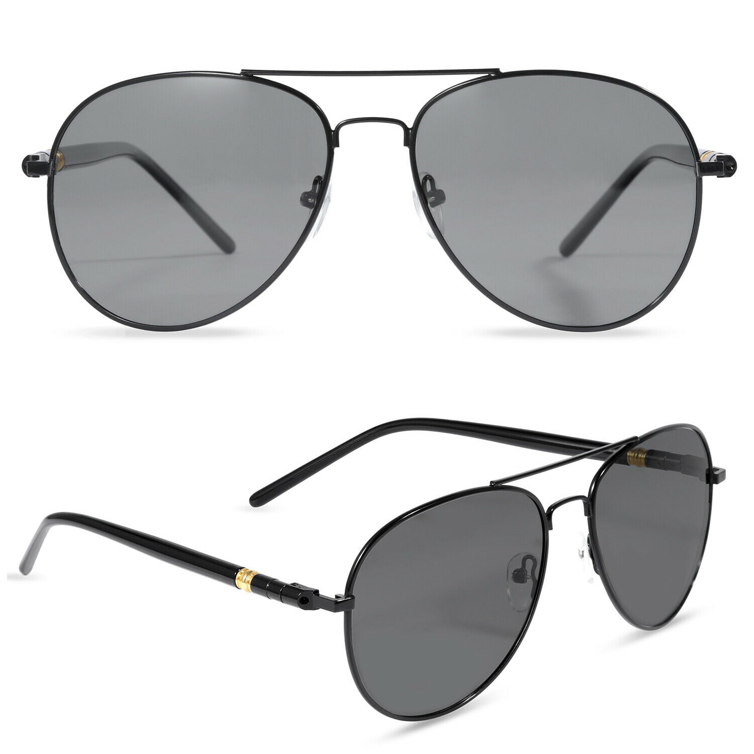 Unisex Photochromic Polarized Aviator Sunglasses with Case for Driving/Cycling