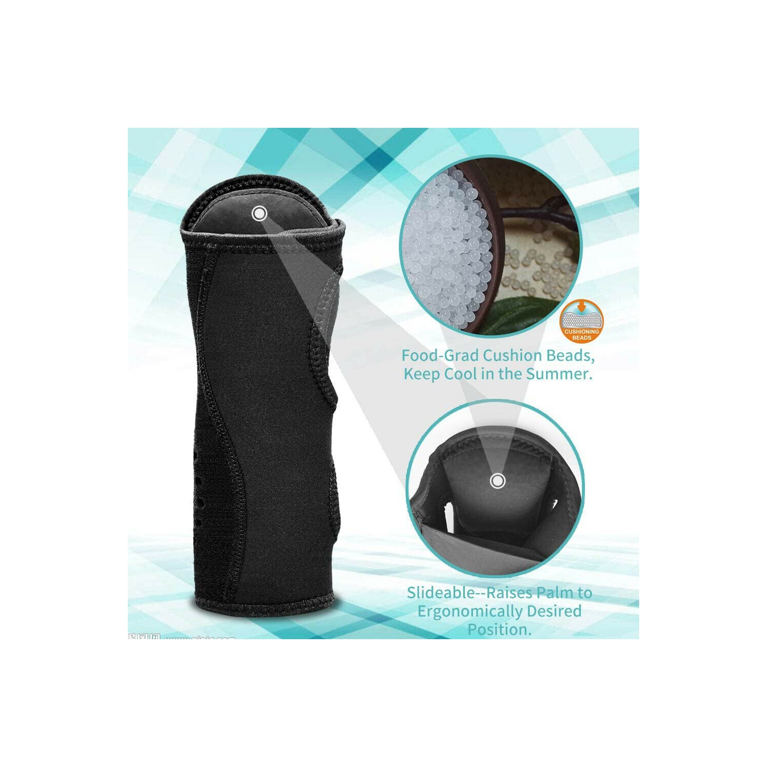 Support de poignet réglable de taille unique avec stabilisateur à attelle en métal et billes coussinées