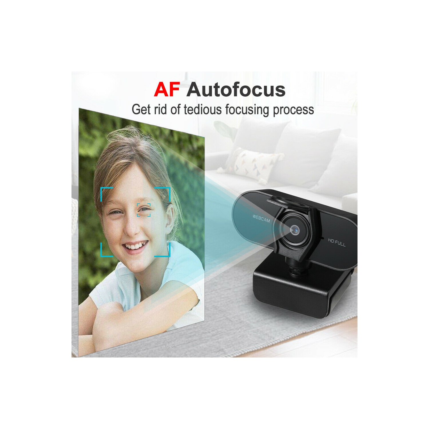 Full HD Autofocus Webcam 1080P w/Privacy Cover for Video Conferencing, Recording
