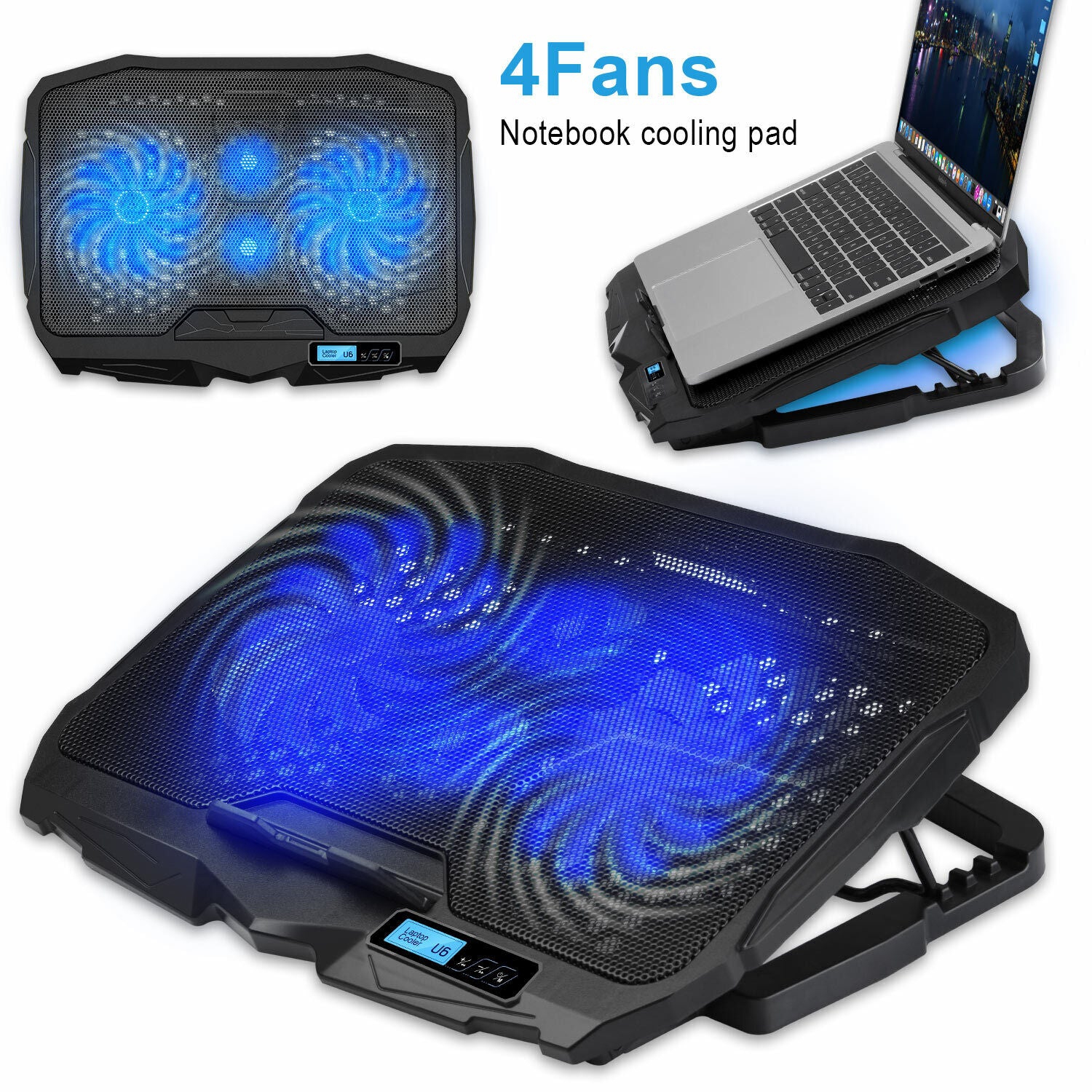 11-15.6inch Laptop Cooling Pad [High Speed Quiet Fans,LCD Screen,Button Control]