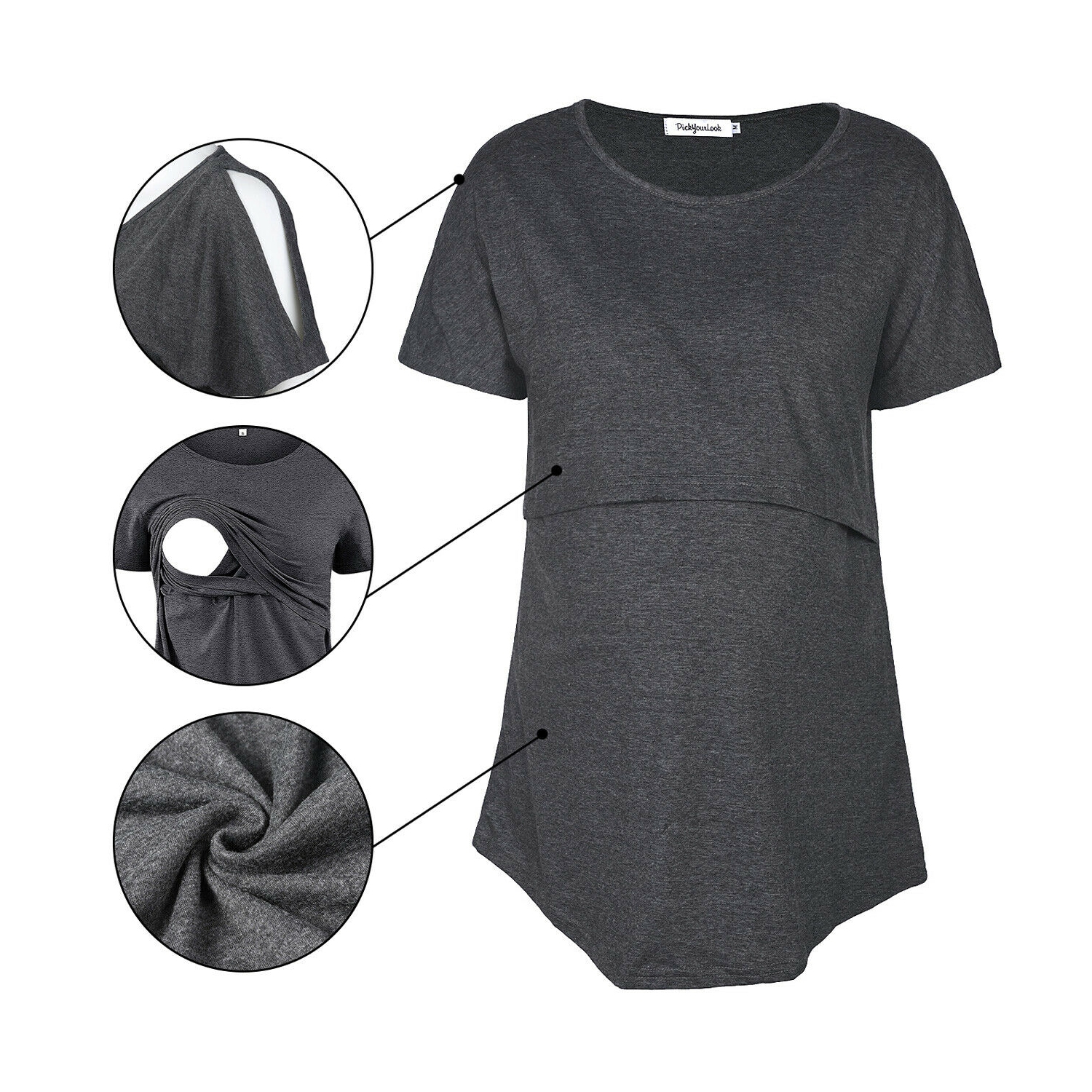 Paquet de 2 t-shirts de maternité confortables pour l’allaitement maternel de style Basic style-M/G/TG