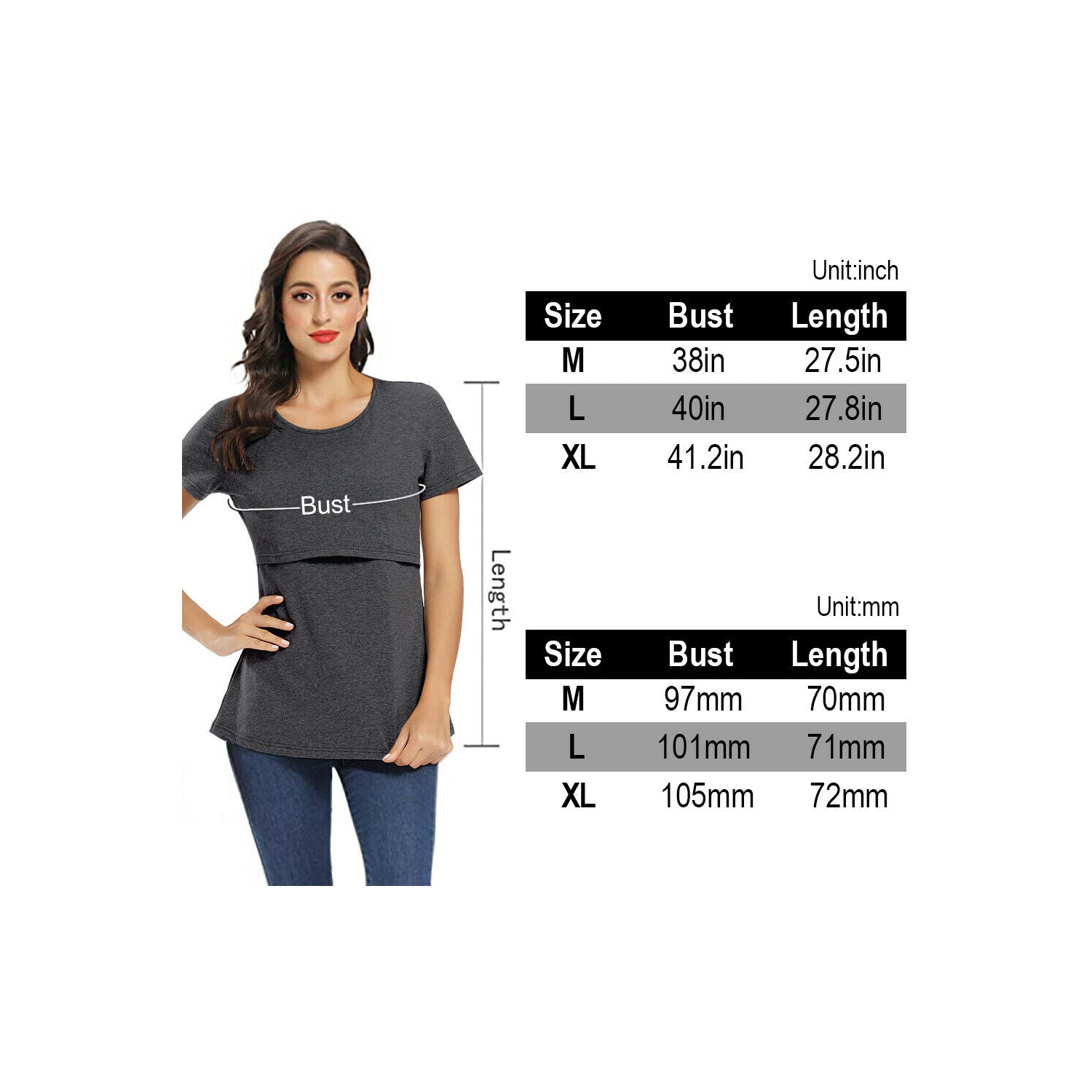 Paquet de 2 t-shirts de maternité confortables pour l’allaitement maternel de style Basic style-M/G/TG