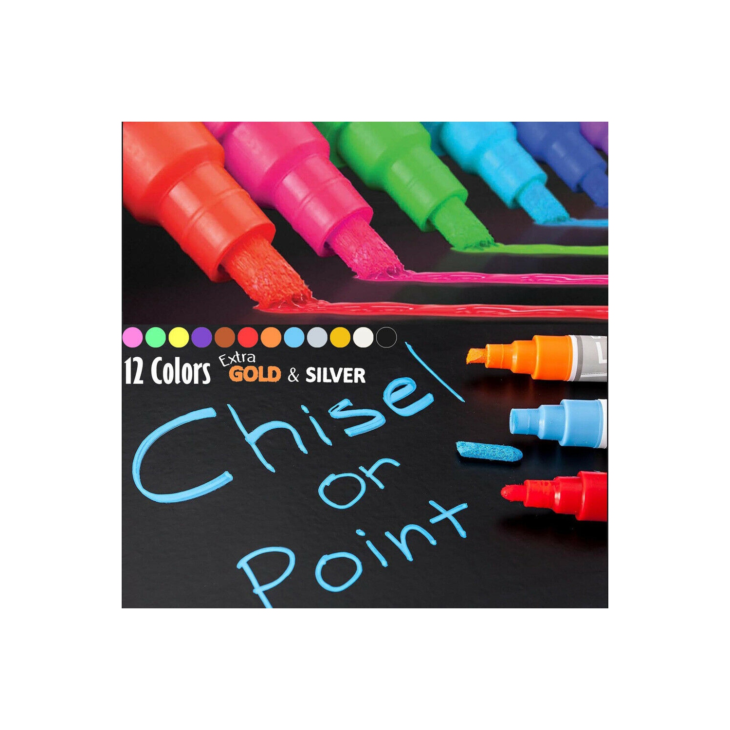 12x Erasable Liquid Chalk Window Markers&Metallic Colors Chalkboard Paint -CA