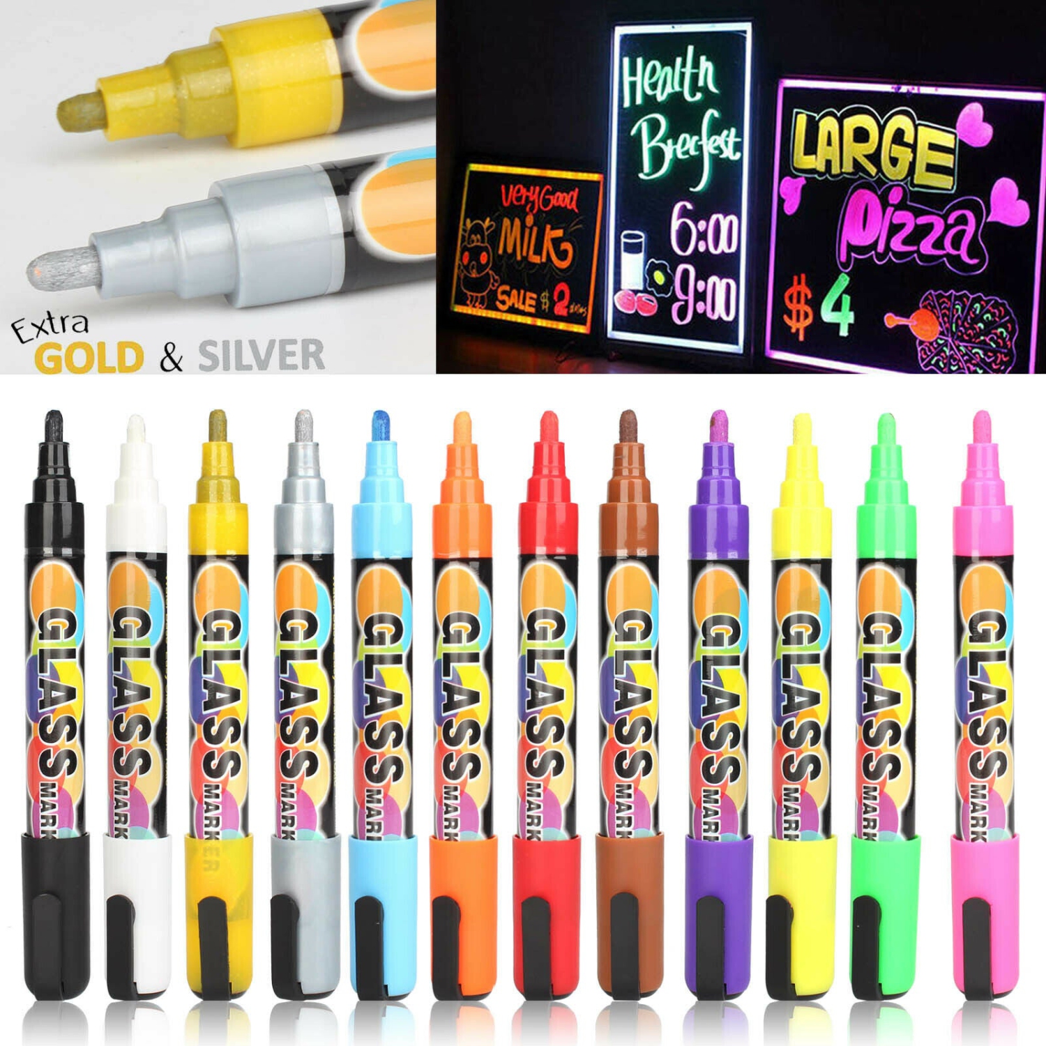 Paquet de 12 marqueurs fluorescents à craie liquide Highlighter pour tableau d'écriture à DEL de 6 mm