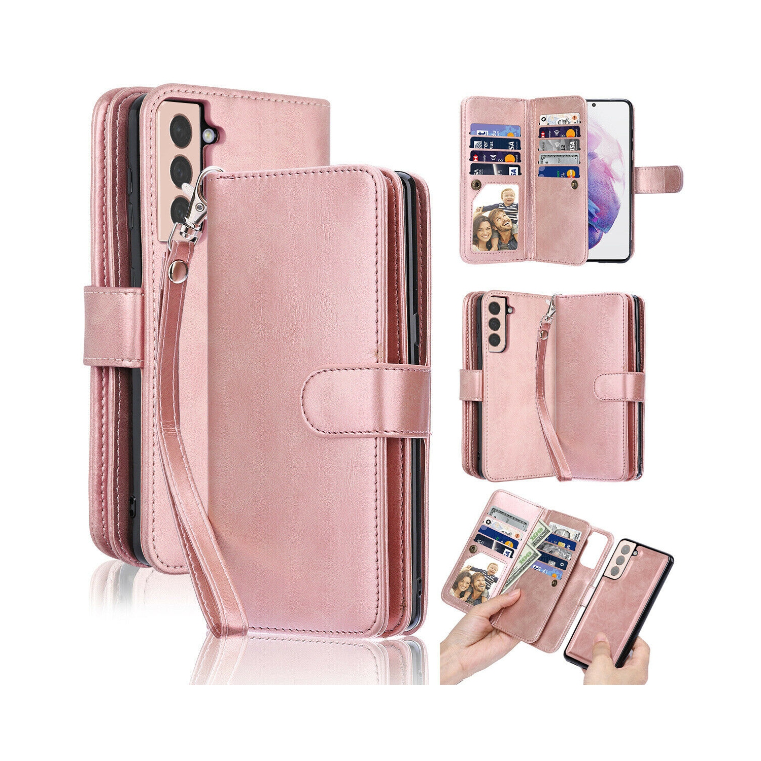 Women Magnetic Detachable Purse Wallet Case for Galaxy S21+ Plus 6.7", ROSE Gold