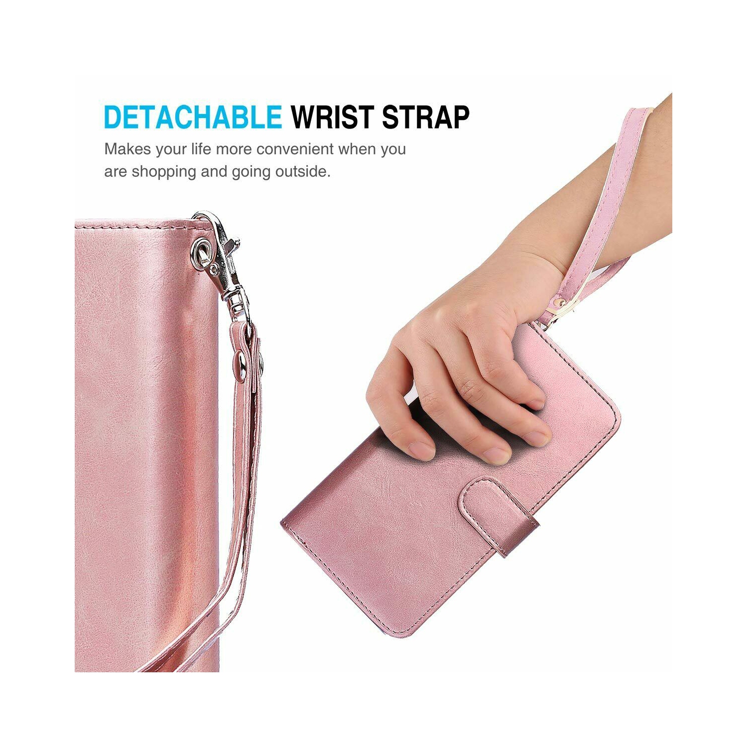 Women Magnetic Detachable Purse Wallet Case for Galaxy S21+ Plus 6.7", ROSE Gold