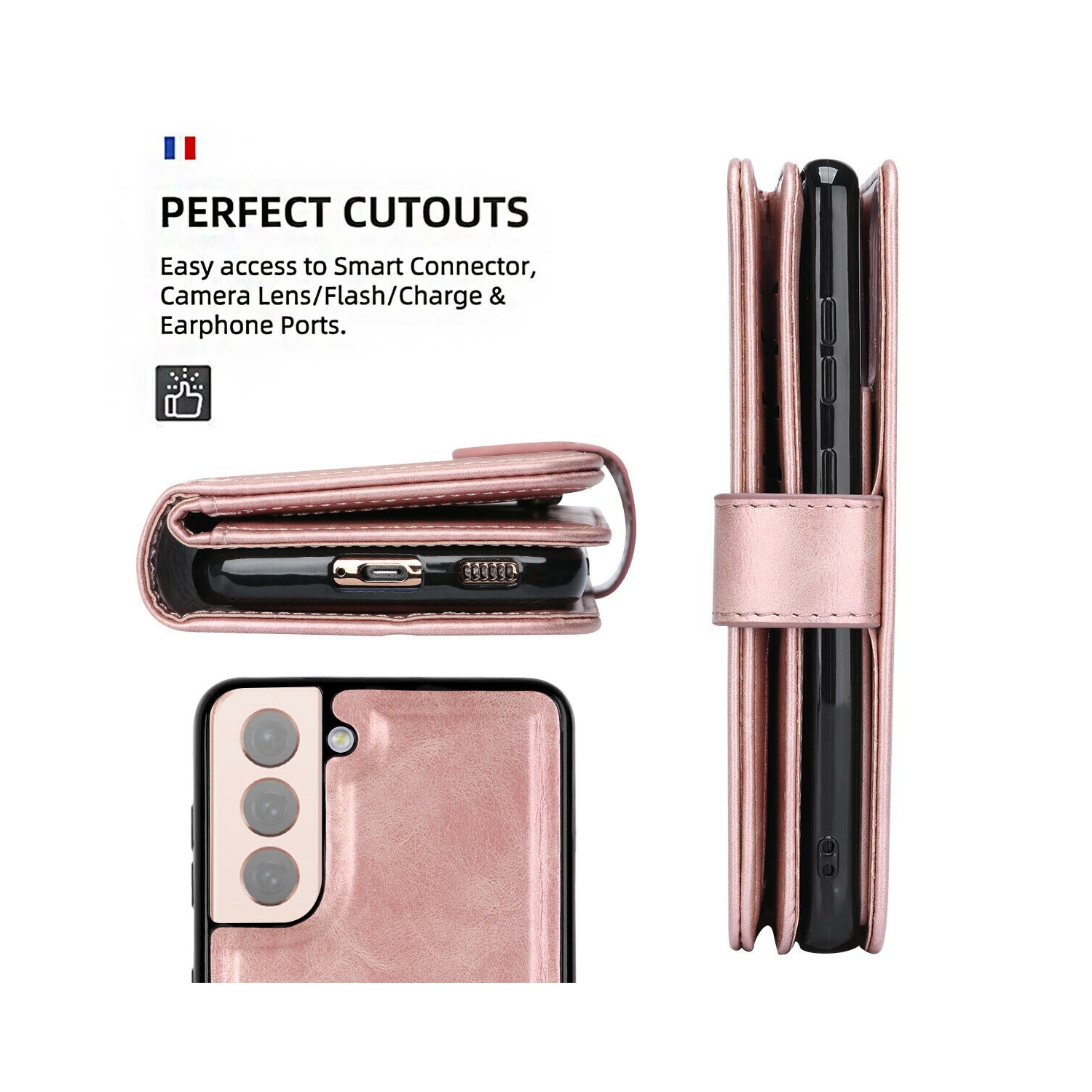 Women Magnetic Detachable Purse Wallet Case for Galaxy S21+ Plus 6.7", ROSE Gold