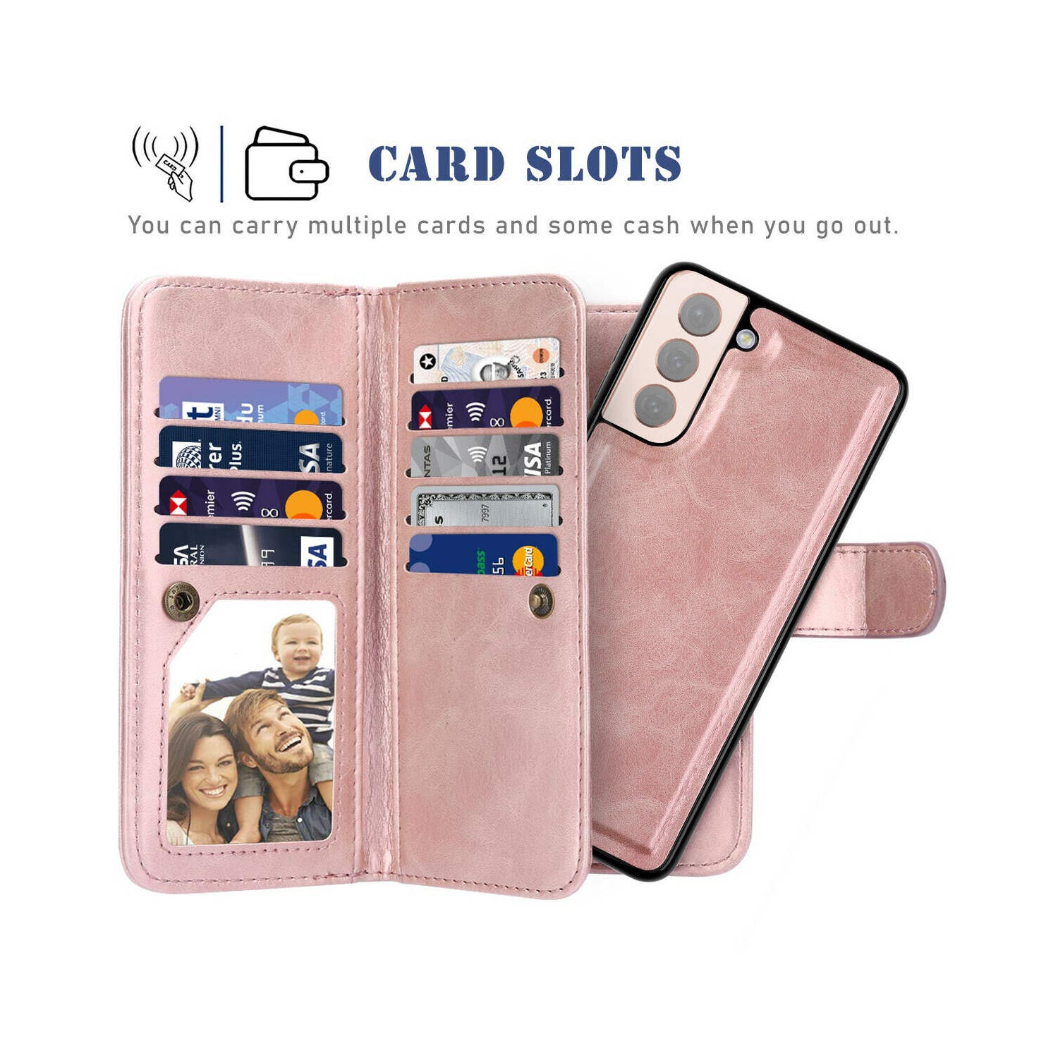 Women Magnetic Detachable Purse Wallet Case for Galaxy S21+ Plus 6.7", ROSE Gold