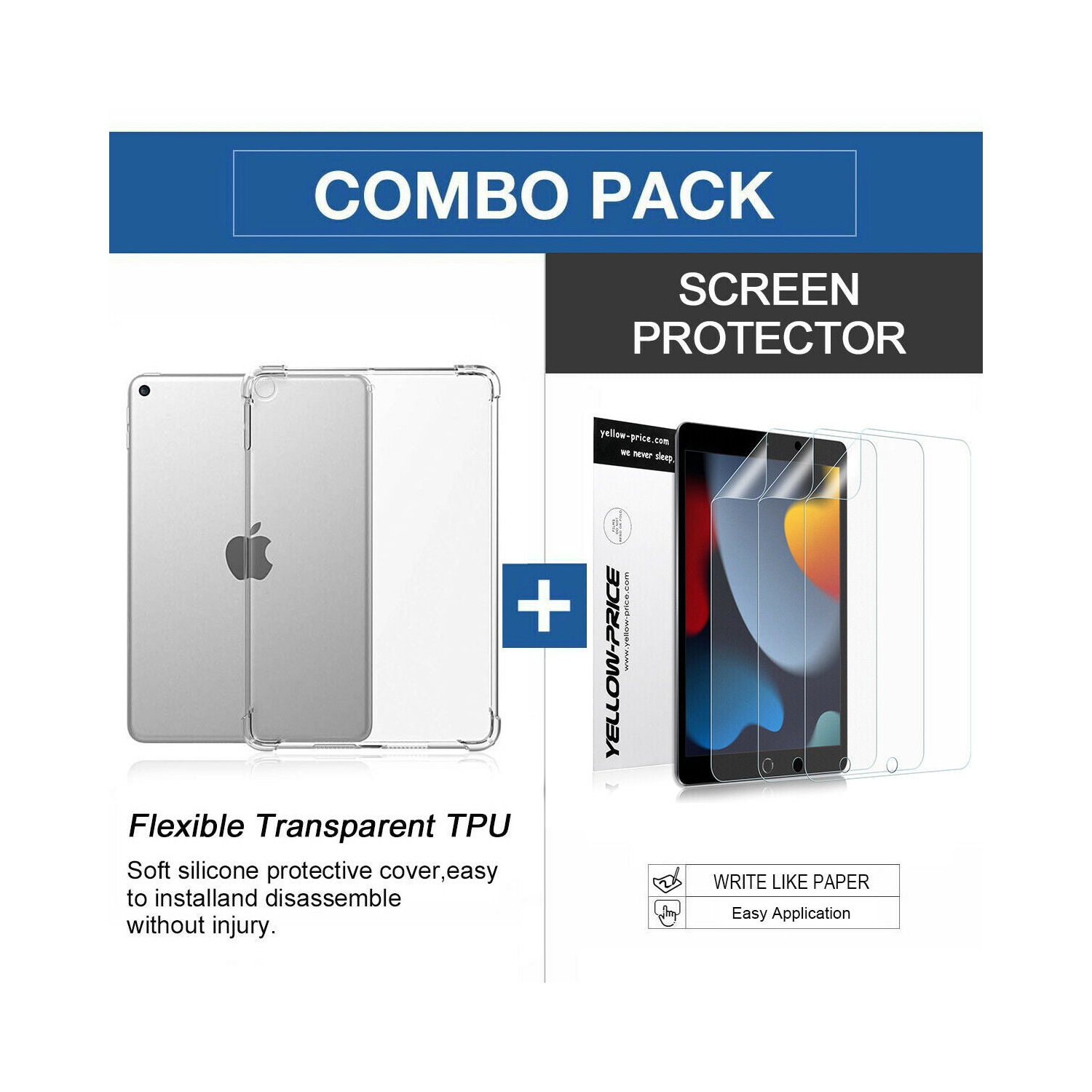 Shockproof Clear TPU Case Back Cover+Screen Protector for iPad 10.2 9th Gen 2021
