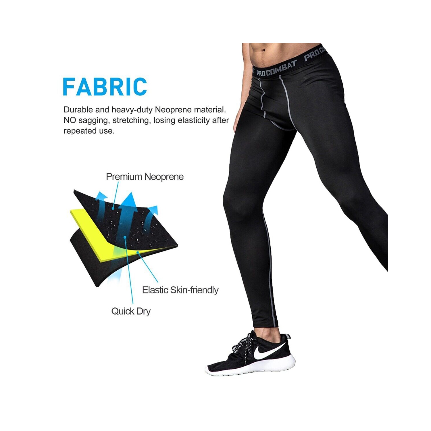 CA Mens Running Compression Leggings Active Base Layer Bottoms