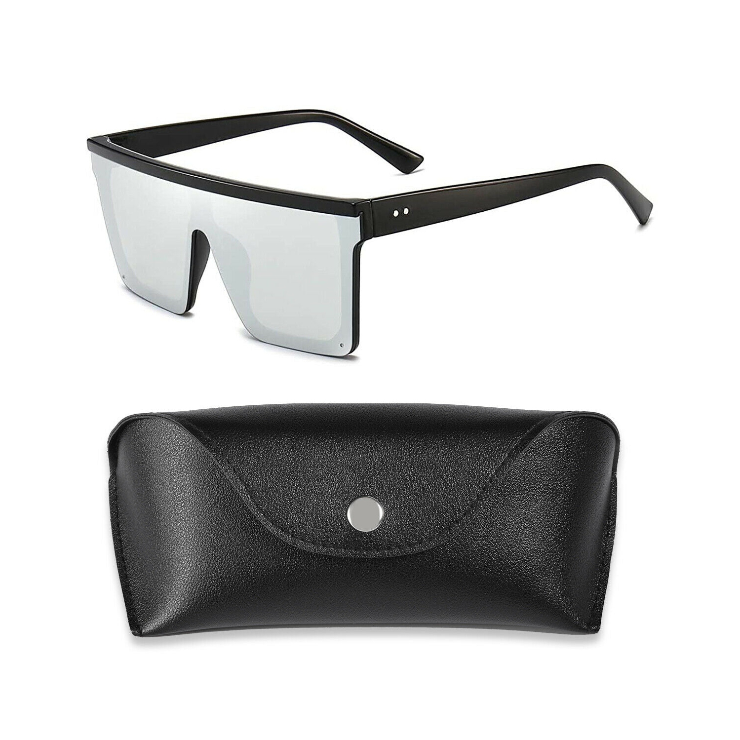 Fashion Oversized Flat Top Shield Sunglasses Square Rimless with HD Lenses& Case
