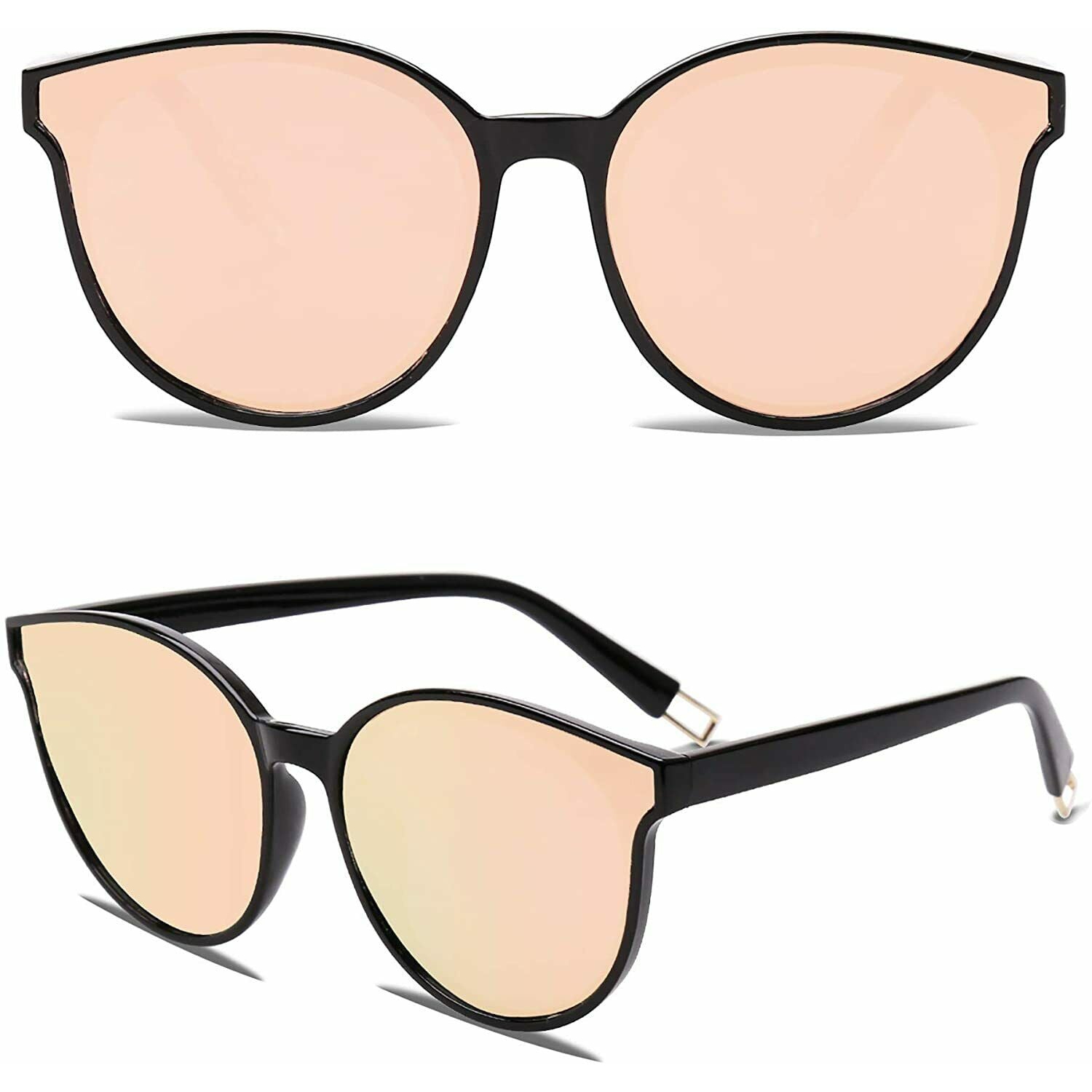 Retro Oversized Cat Eye Polarized Sunglasses w/Mirrored Rose Gold Lens for Women