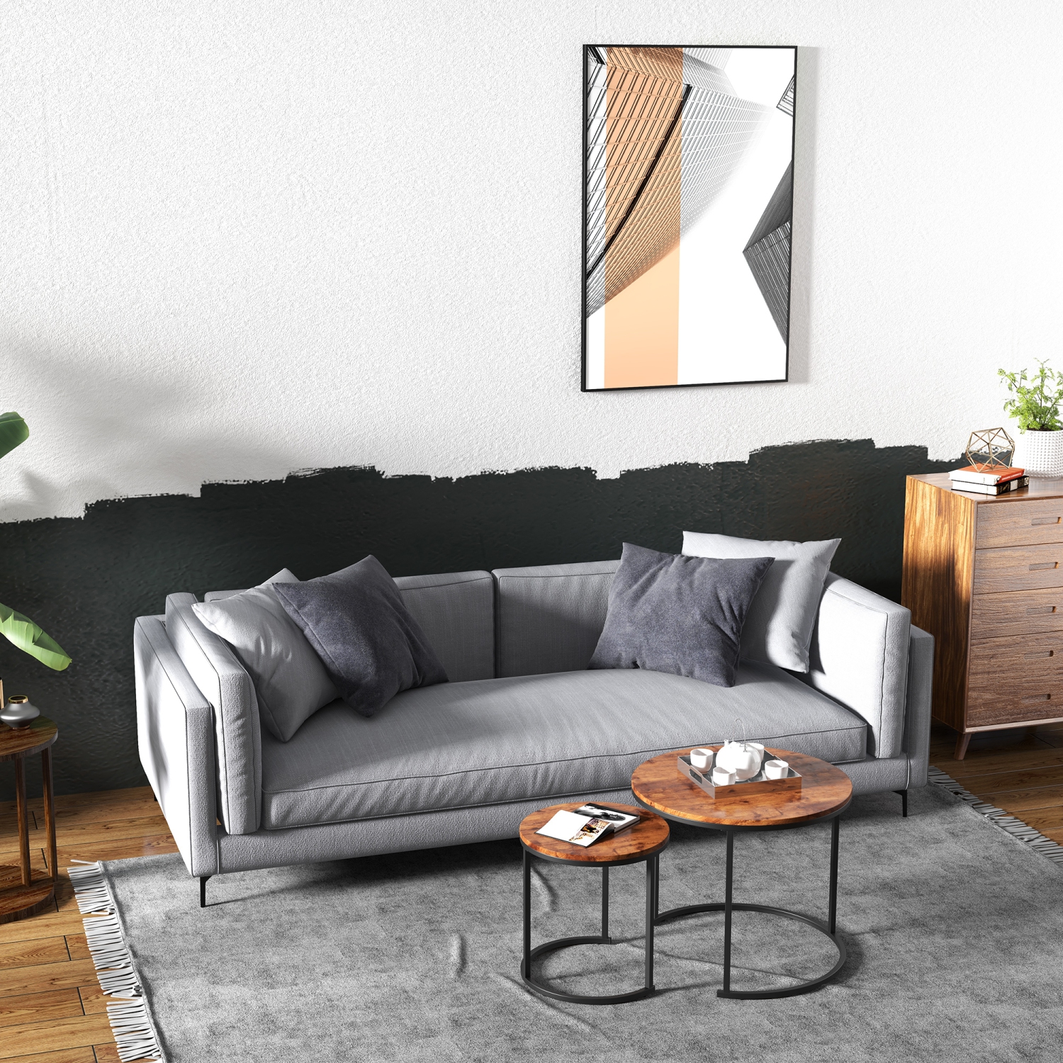 Ensemble de 2 tables basses gigognes pour balcon avec tables d'appoint rondes modernes de Costway