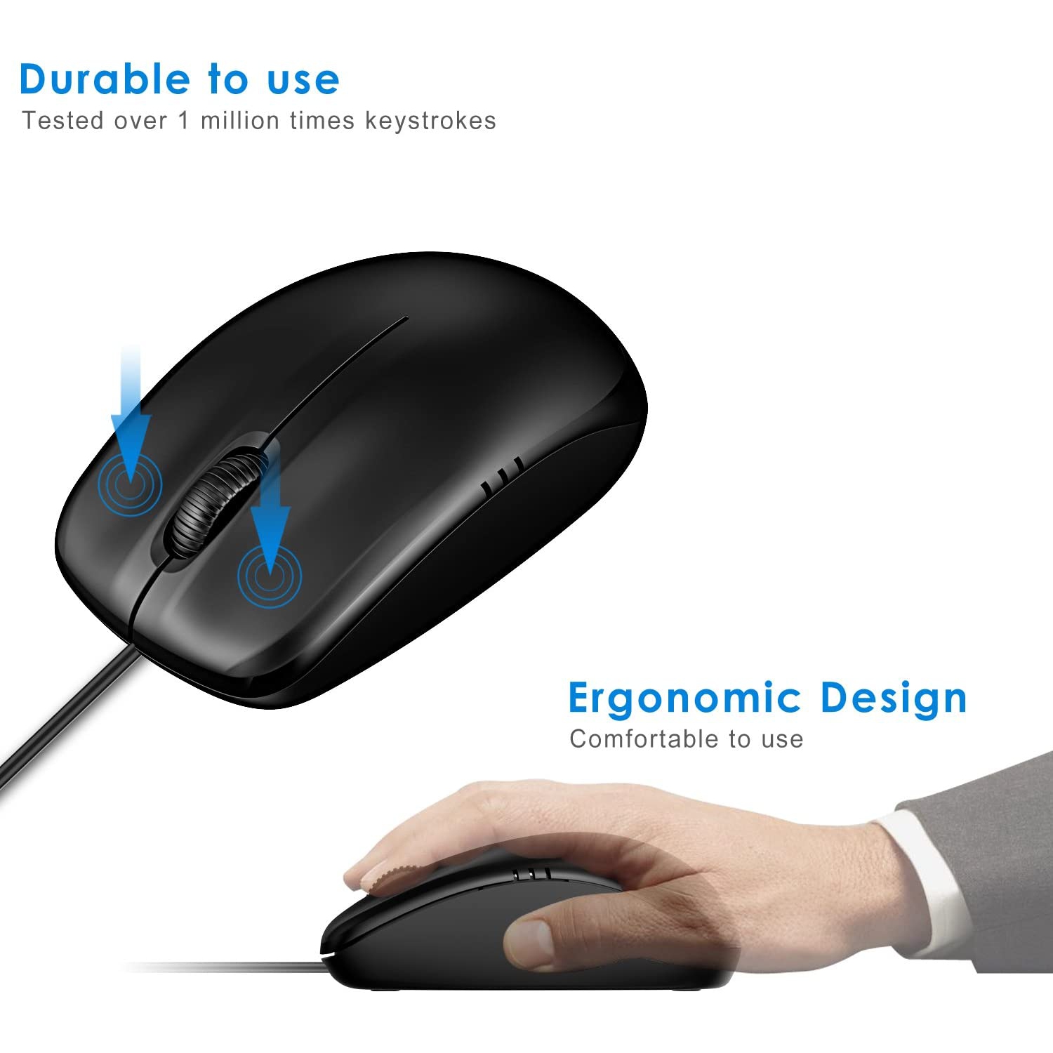 M0776 3-Button Wired USB Optical Mouse Mice, Black