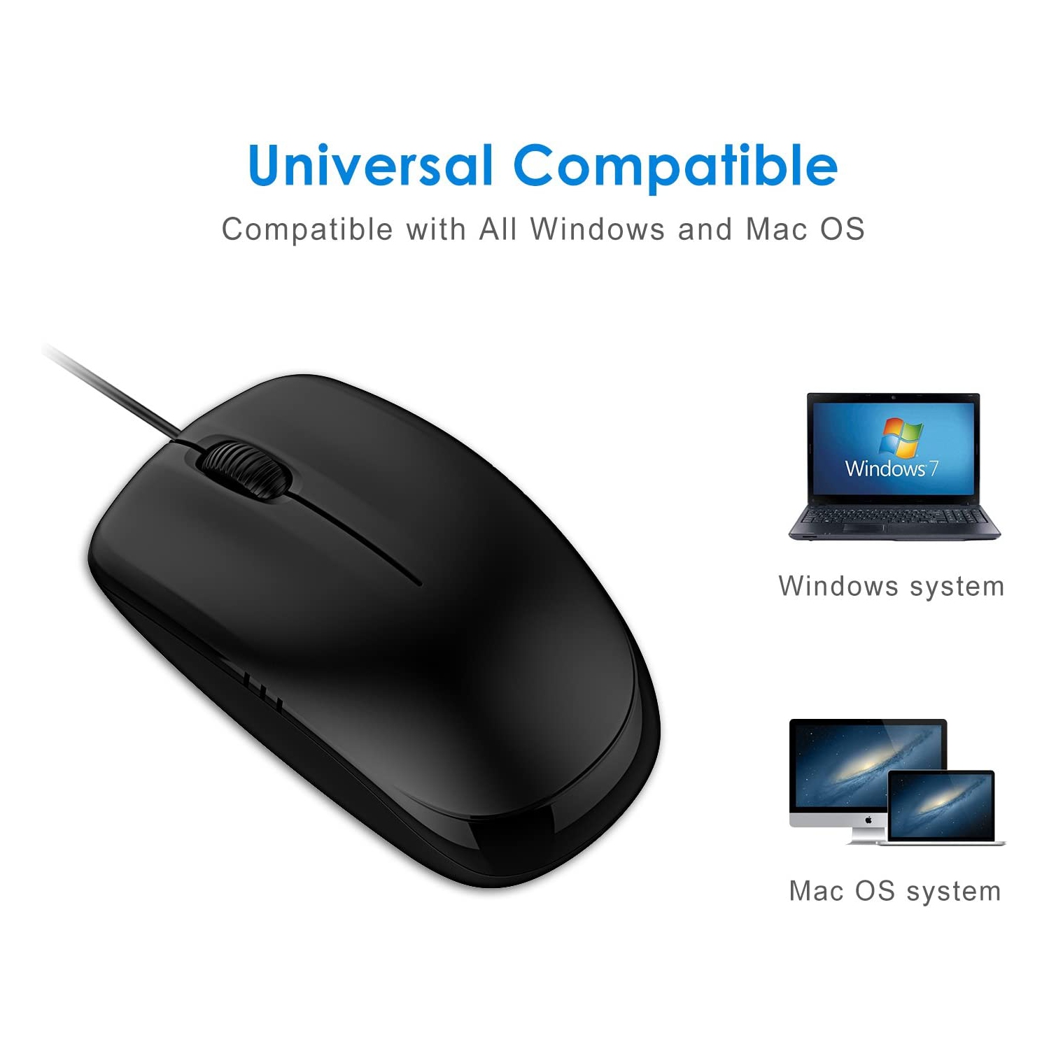 M0776 3-Button Wired USB Optical Mouse Mice, Black