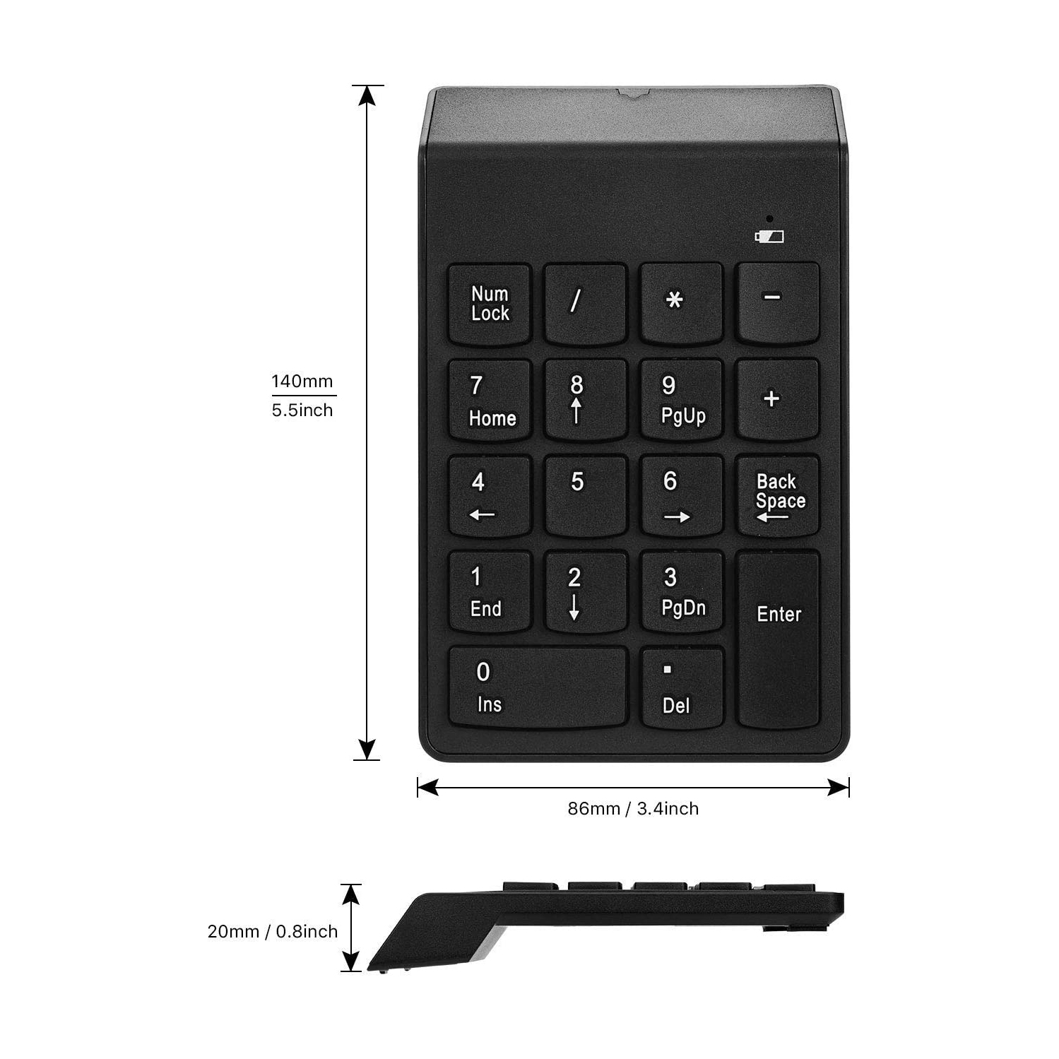 Wireless Numeric Keypad 18Keys Portable Number Numpad with 2.4G Mini USB Receiver for Laptop Notebook, Desktop, Surface Pro, PC - Black