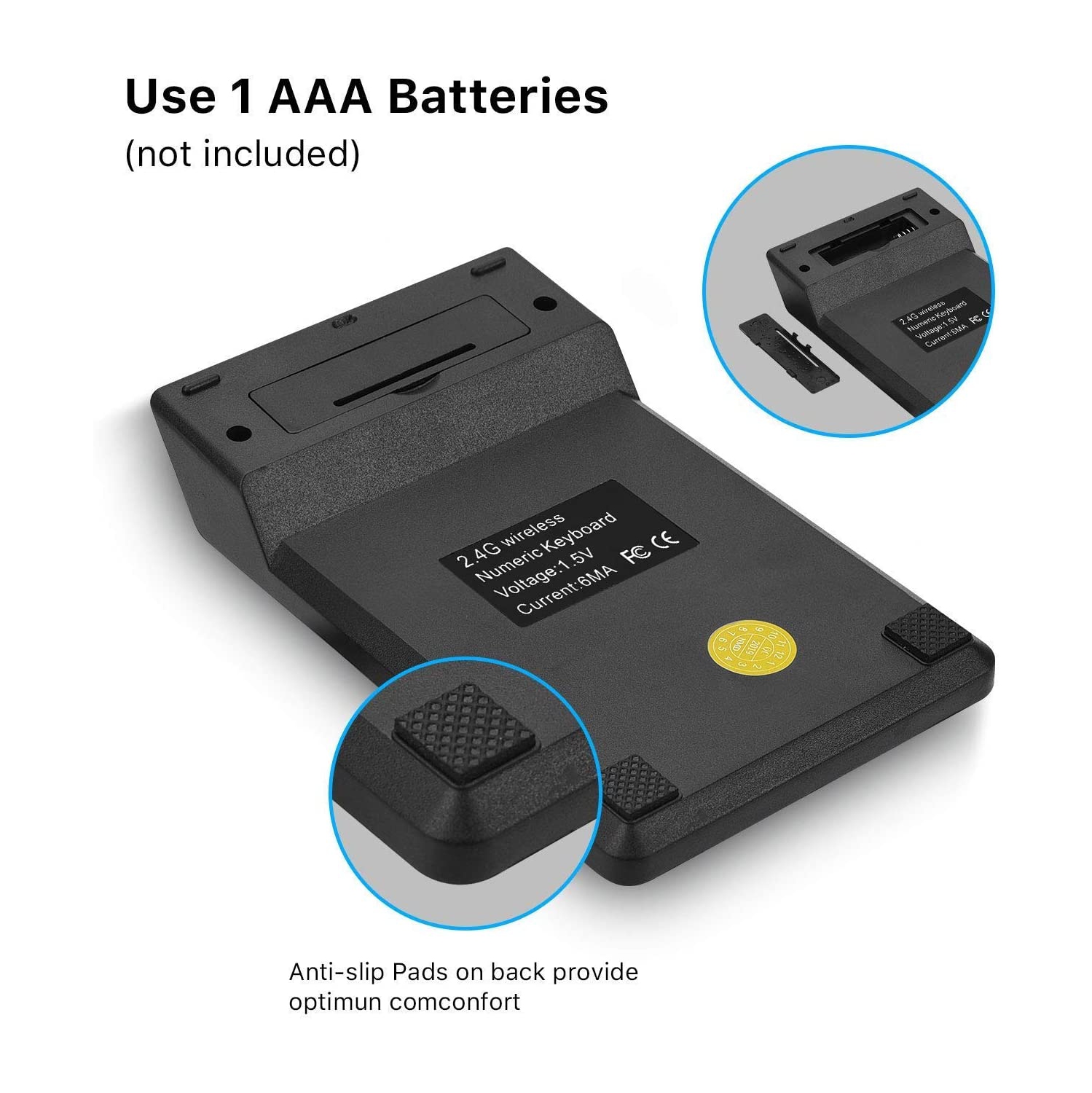 Wireless Numeric Keypad 18Keys Portable Number Numpad with 2.4G Mini USB Receiver for Laptop Notebook, Desktop, Surface Pro, PC - Black