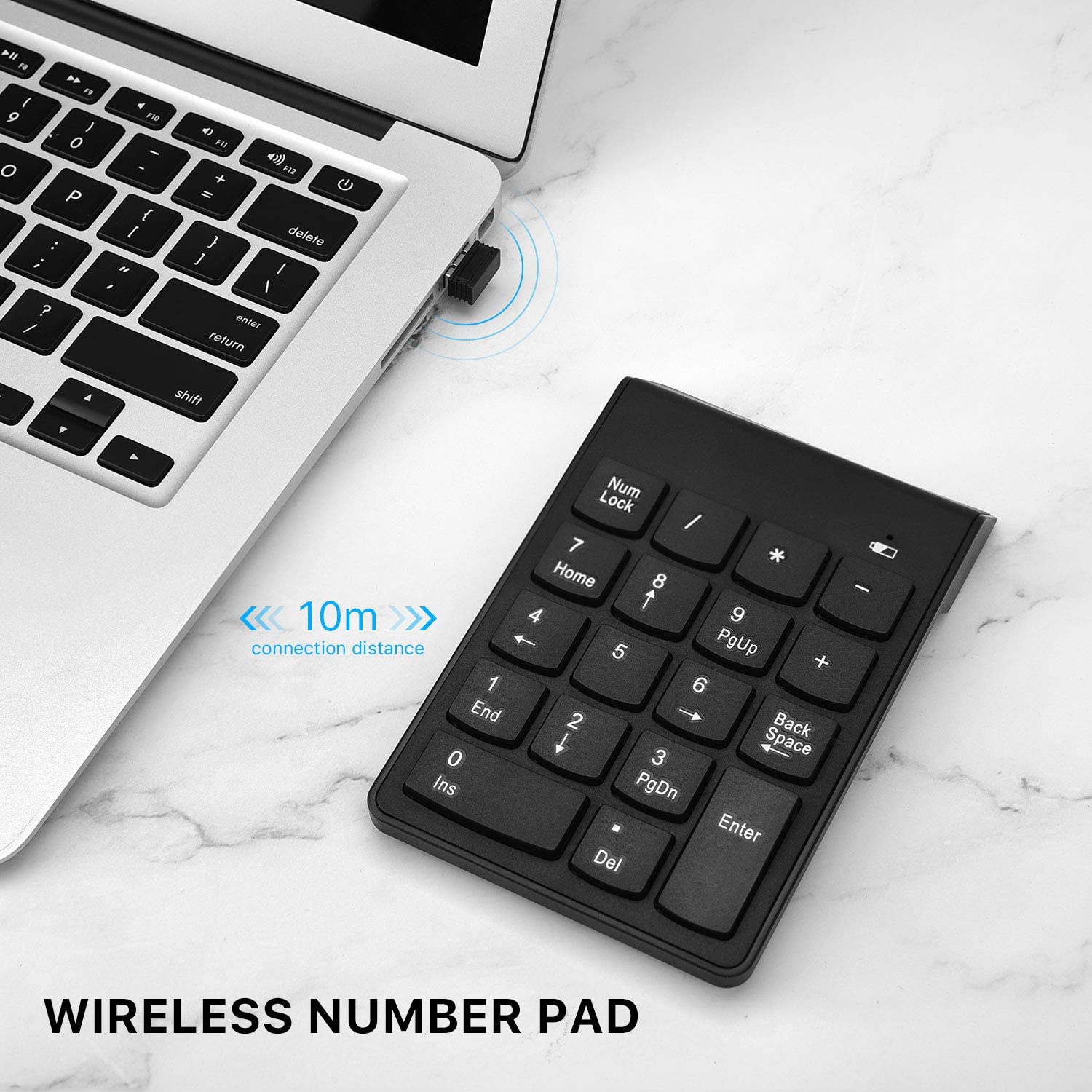 Wireless Numeric Keypad 18Keys Portable Number Numpad with 2.4G Mini USB Receiver for Laptop Notebook, Desktop, Surface Pro, PC - Black