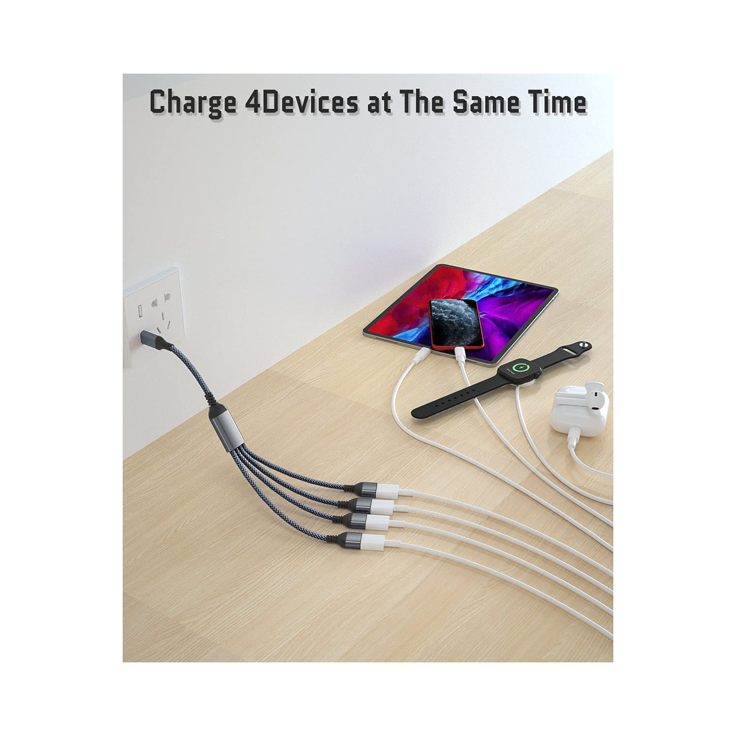 Adaptateur de câble USB-C mâle à quatre USB femelle 1FT, connecteur de convertisseur de câble à 2,0 ports Thunderbolt 3 à 4 de type A, pour MacBook