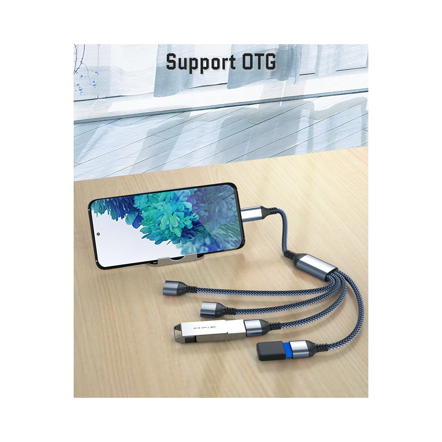 Adaptateur de câble USB-C mâle à quatre USB femelle 1FT, connecteur de convertisseur de câble à 2,0 ports Thunderbolt 3 à 4 de type A, pour MacBook