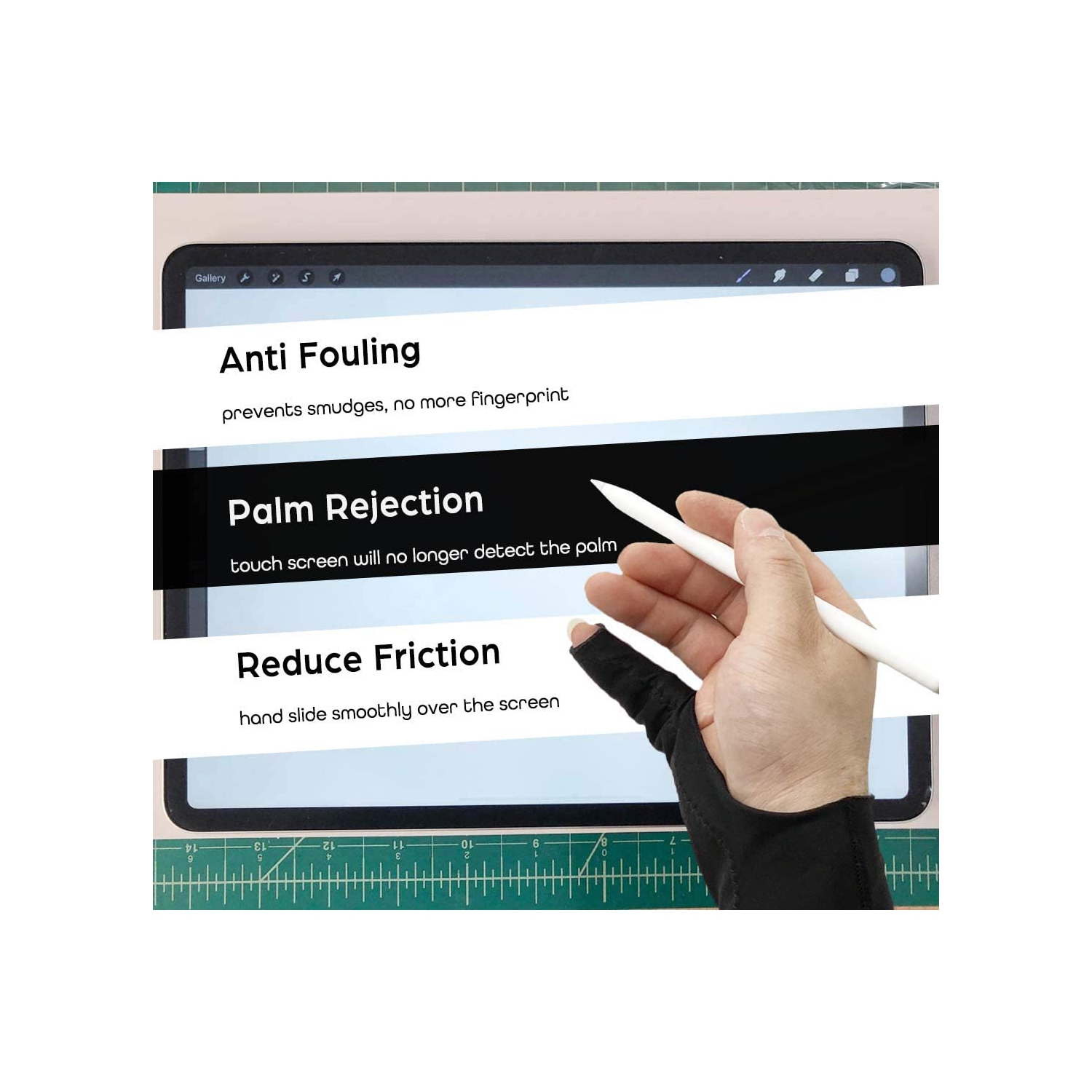 Artist Glove Large - 2 Pack Palm Rejection Drawing Glove for Graphic Tablet, iPad - Smudge Guard, 1 Finger, Elastic Lycra, Fingerless Glove, Good for