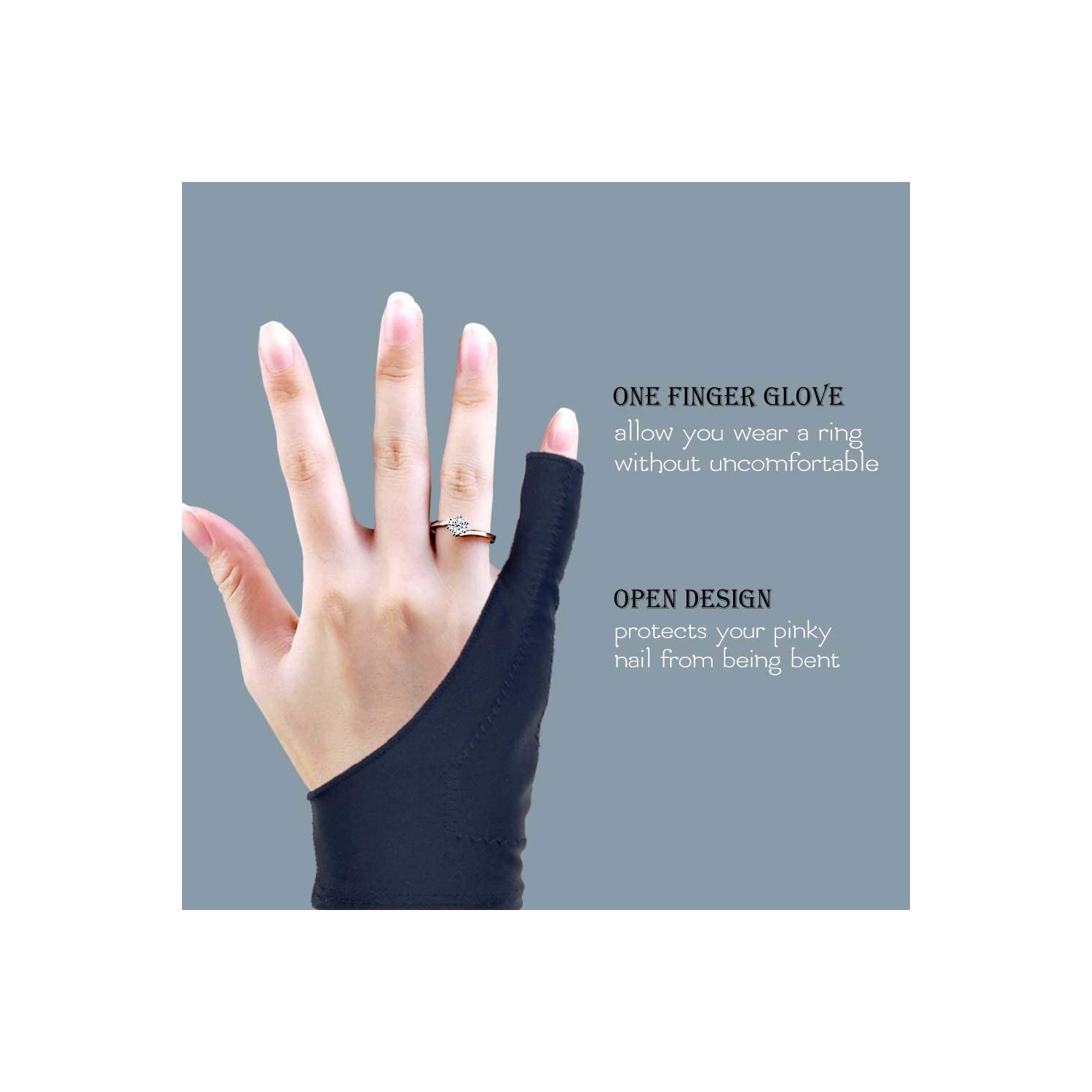Artist Glove Large - 2 Pack Palm Rejection Drawing Glove for Graphic Tablet, iPad - Smudge Guard, 1 Finger, Elastic Lycra, Fingerless Glove, Good for