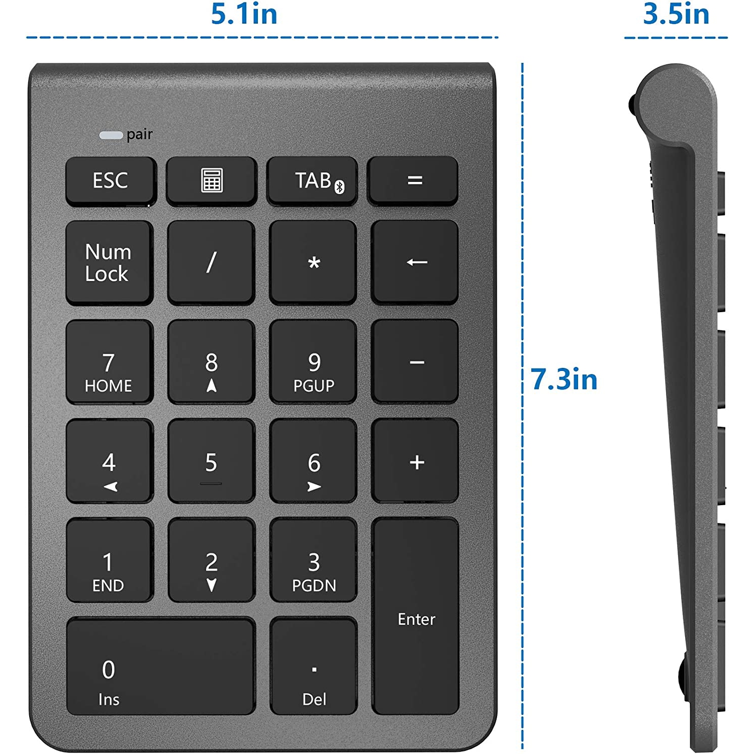 Clavier numérique Bluetooth, clavier sans fil Bluetooth portatif à 22 touches, clavier numérique avec raccourcis pour ordinateur/portable/ordinateur