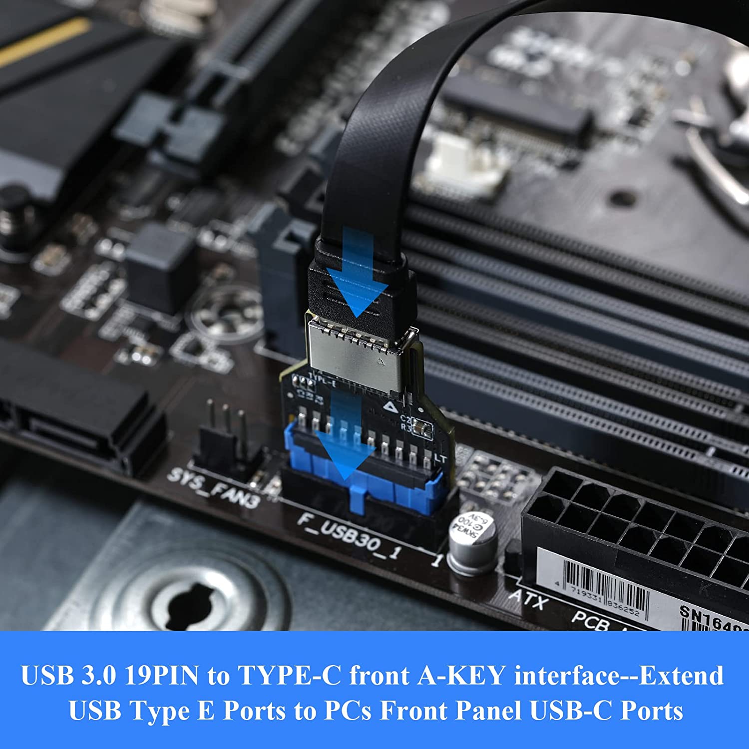 USB 3.0 19PIN Header to Type-C Front A-Key Interface-Extend USB Type E Ports to PCs Front Panel USB-C Ports(ADP1920-N05 VER006)