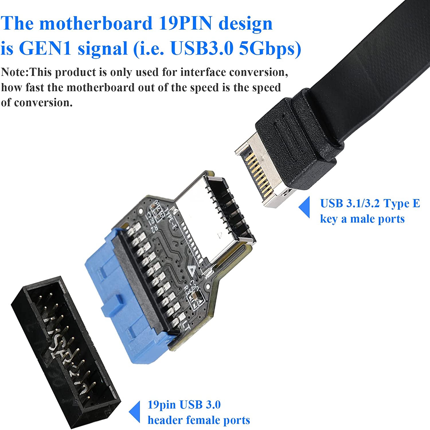 USB 3.0 19PIN Header to Type-C Front A-Key Interface-Extend USB Type E Ports to PCs Front Panel USB-C Ports(ADP1920-N05 VER006)