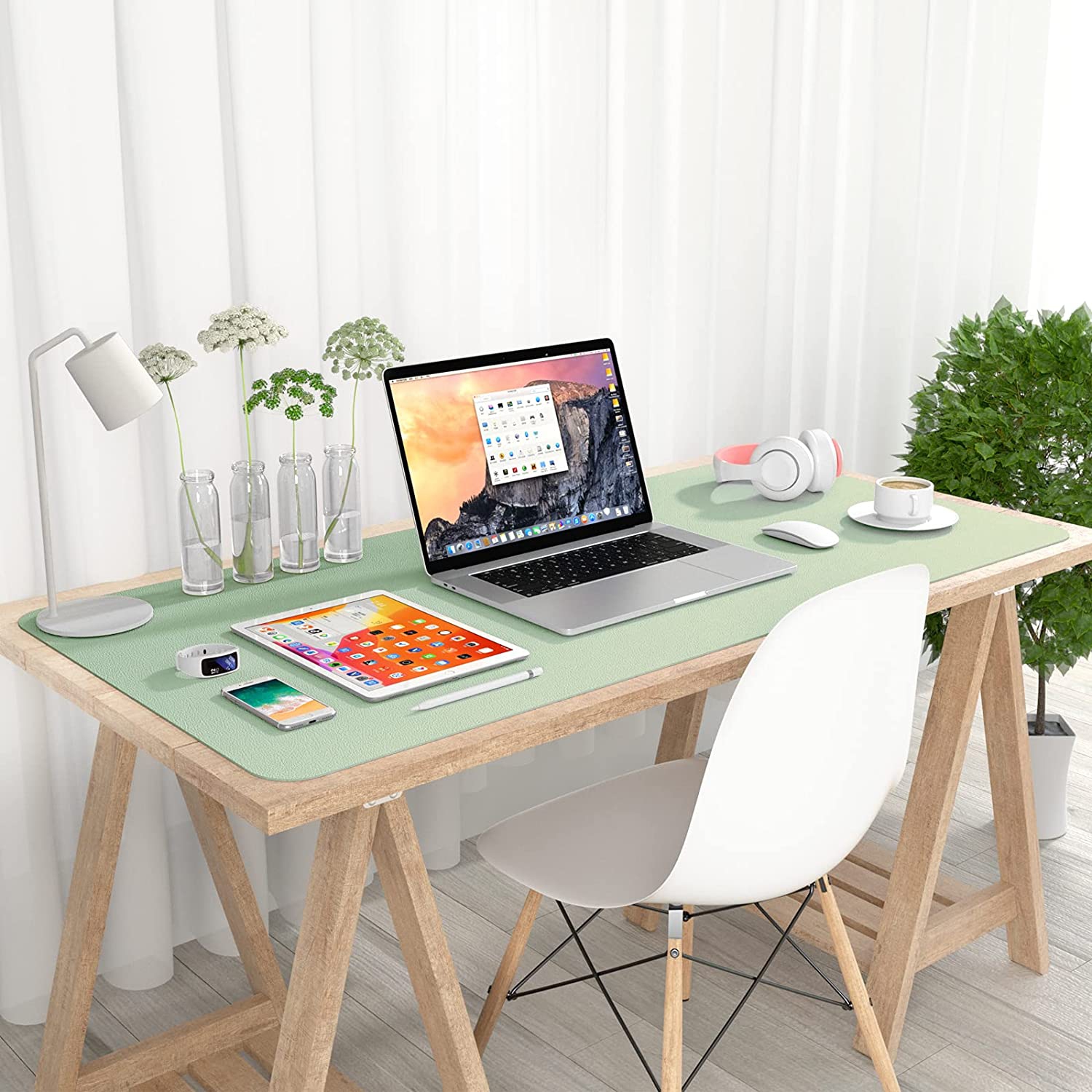 Desk Pad, 35.5' x 17' PU Leather Desk Mat, M Extended Mouse Pad, Waterproof Desk Blotter Protector, Ultra Thin Large Laptop Keyboard Mat, Non-Slip