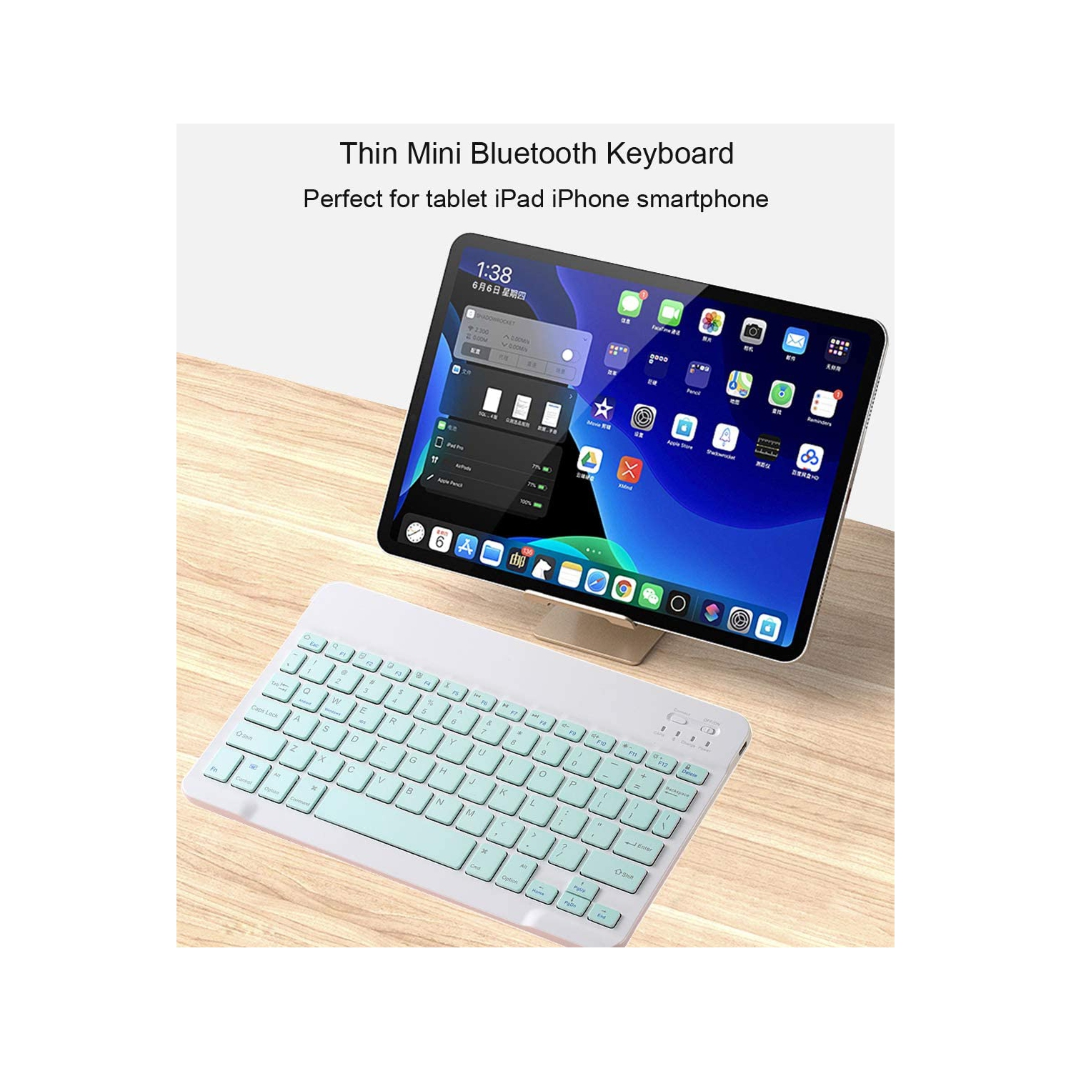 Clavier Bluetooth ultramince; clavier sans fil rechargeable; compact pour téléphone cellulaire Android Windows; iOS iPhone iPad; iPad Pro; iPad Air;