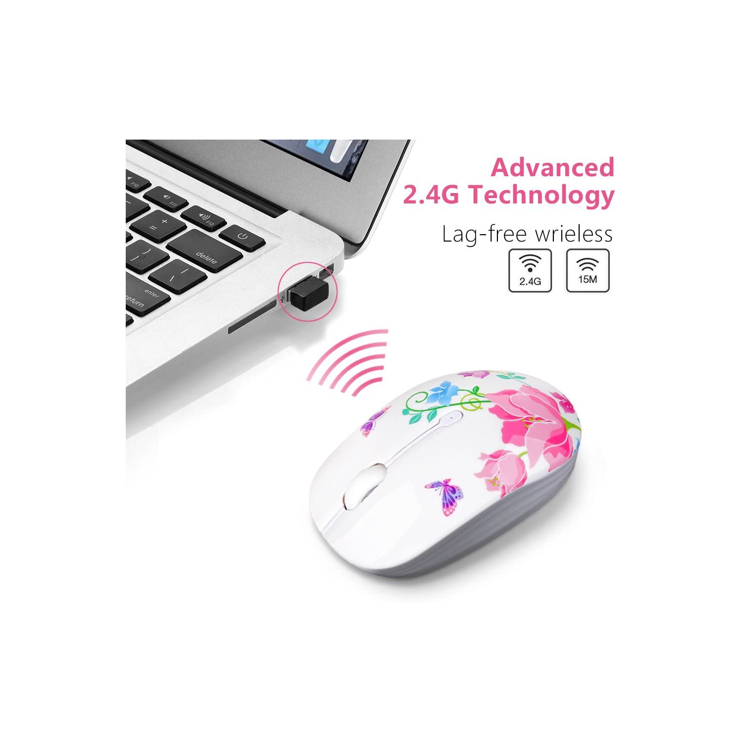 Wireless Mouse with Nano Receiver for PC, Laptop, Notebook, Computer, MacBook, Less Noise, Portable Mobile Optical Mice