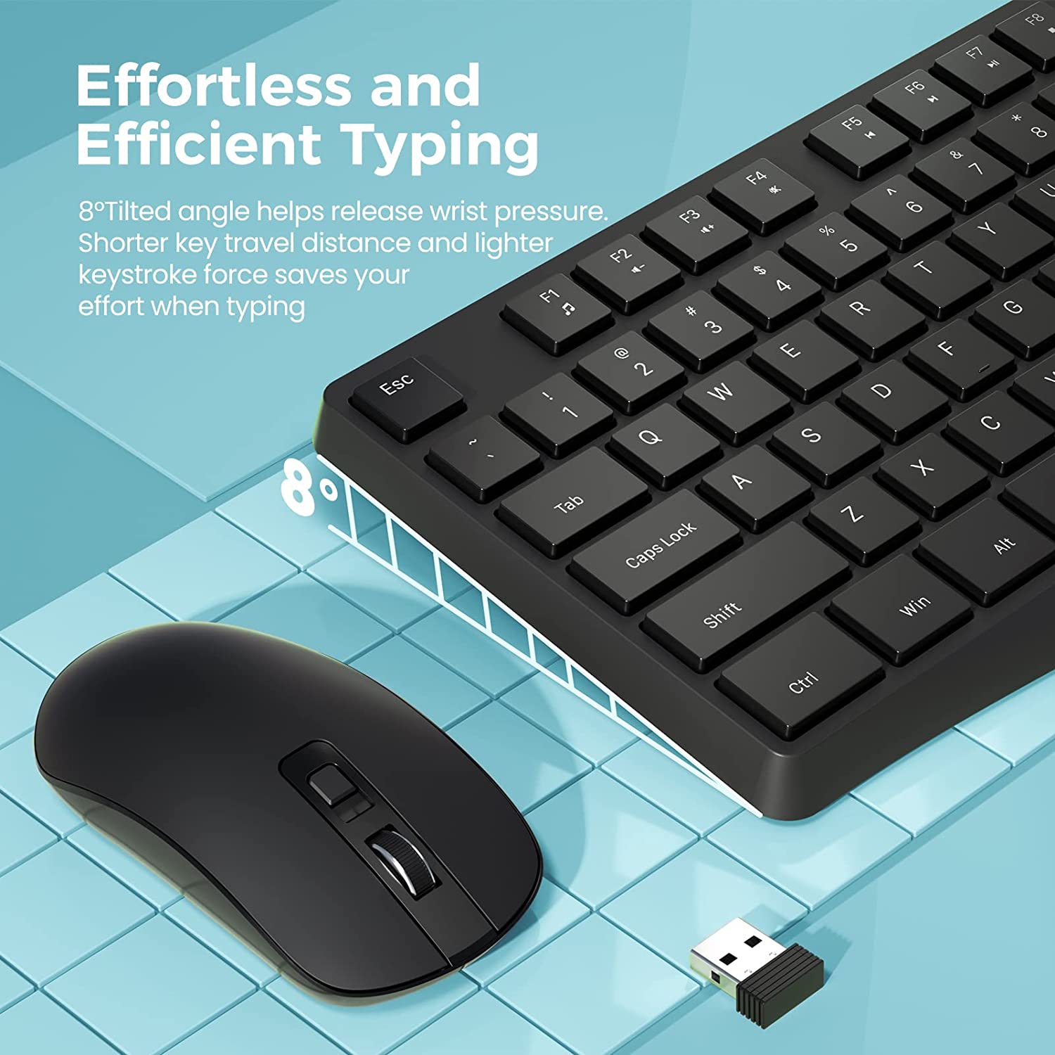 Wireless Keyboard and Mouse Combo, 2.4G Full-Sized Ergonomic