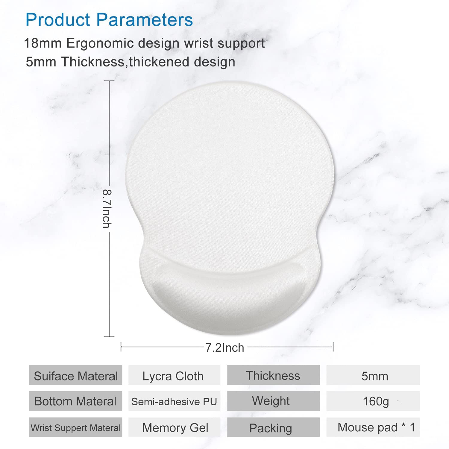 Mouse Pad, Ergonomic Mouse Pad with Gel Wrist Rest Support, Gaming Mouse Pad with Lycra Cloth, Non-Slip PU Base for Computer, Laptop, PC, Home,