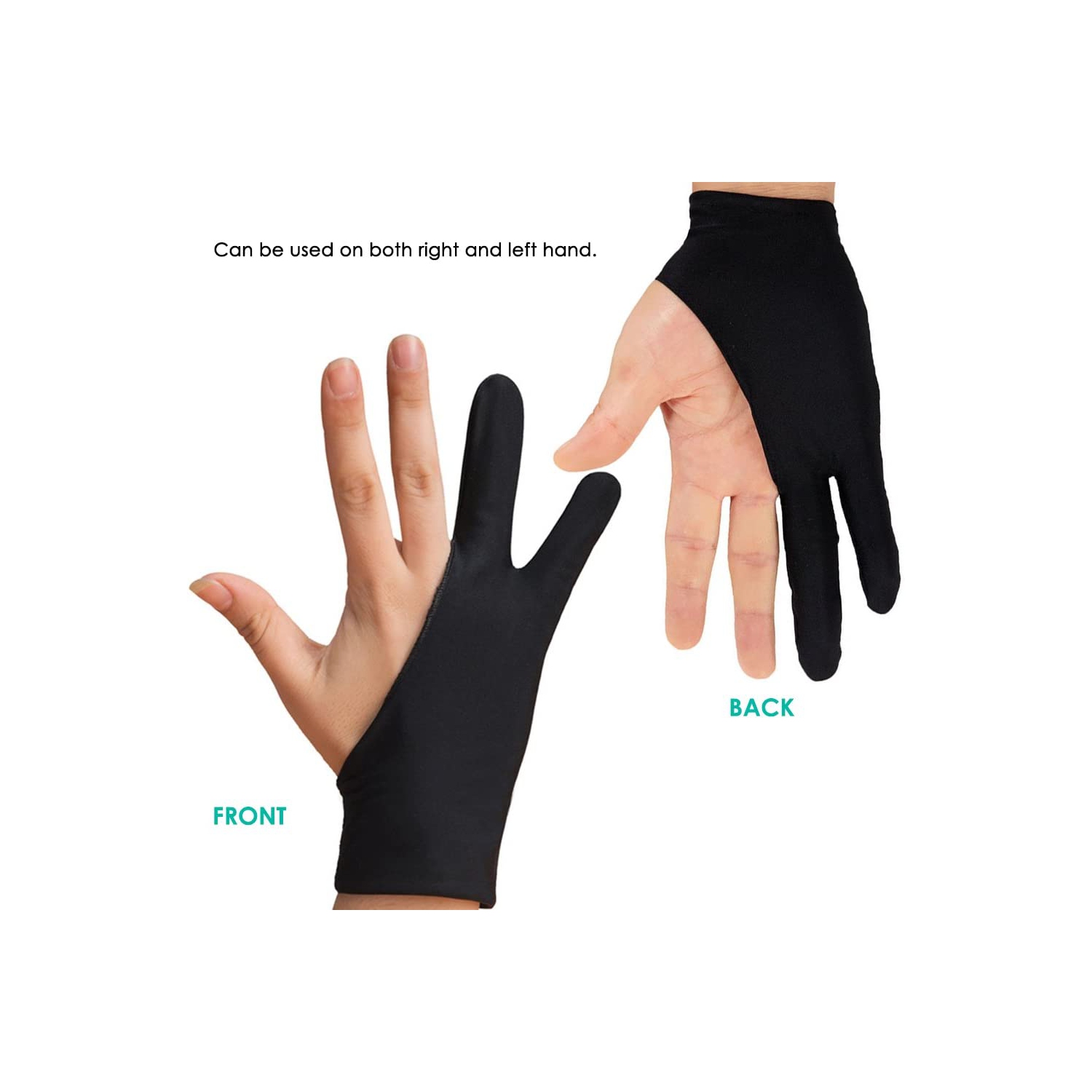 Digital Artist Gloves for Graphic Tablet Pen Display, 3 Pack Free Size 2 Finger Gloves for Drawing Painting - Sapphire Blue, Pink, Black