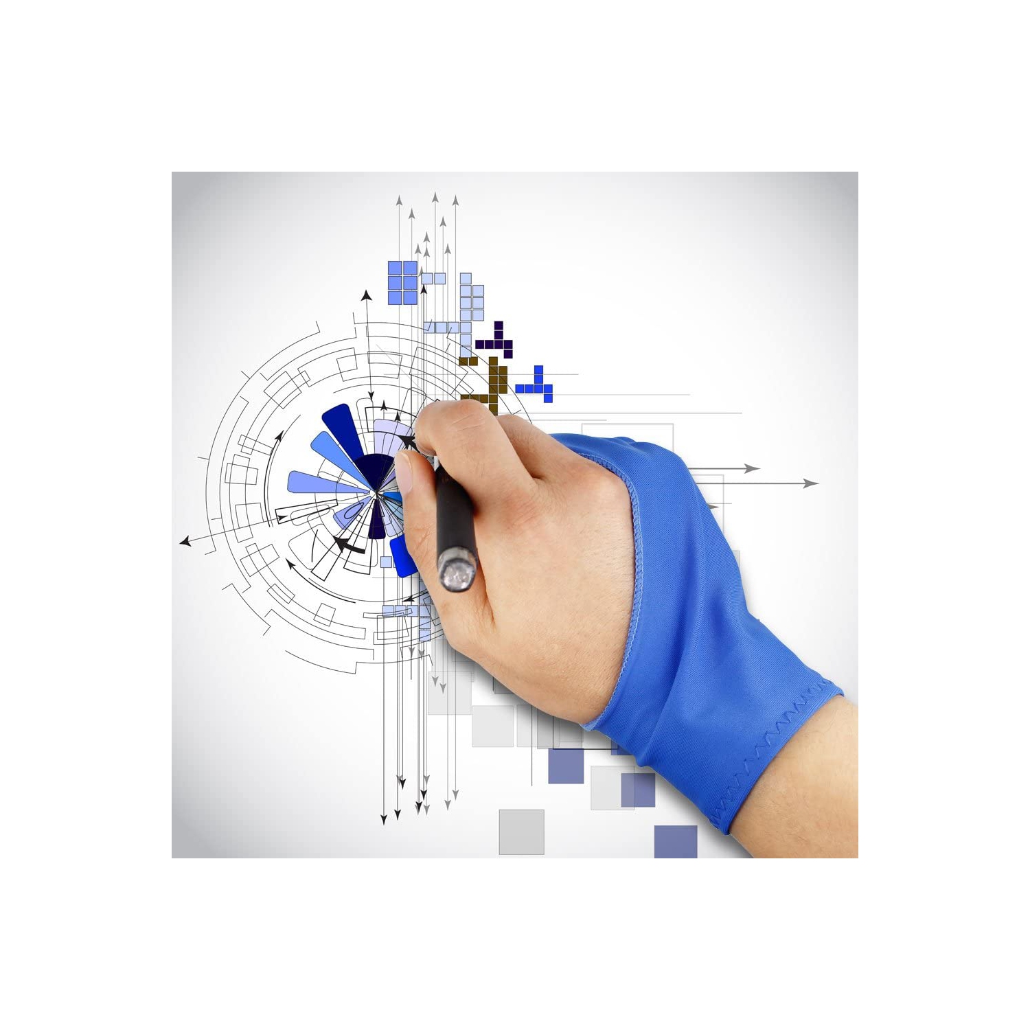 Digital Artist Gloves for Graphic Tablet Pen Display, 3 Pack Free Size 2 Finger Gloves for Drawing Painting - Sapphire Blue, Pink, Black