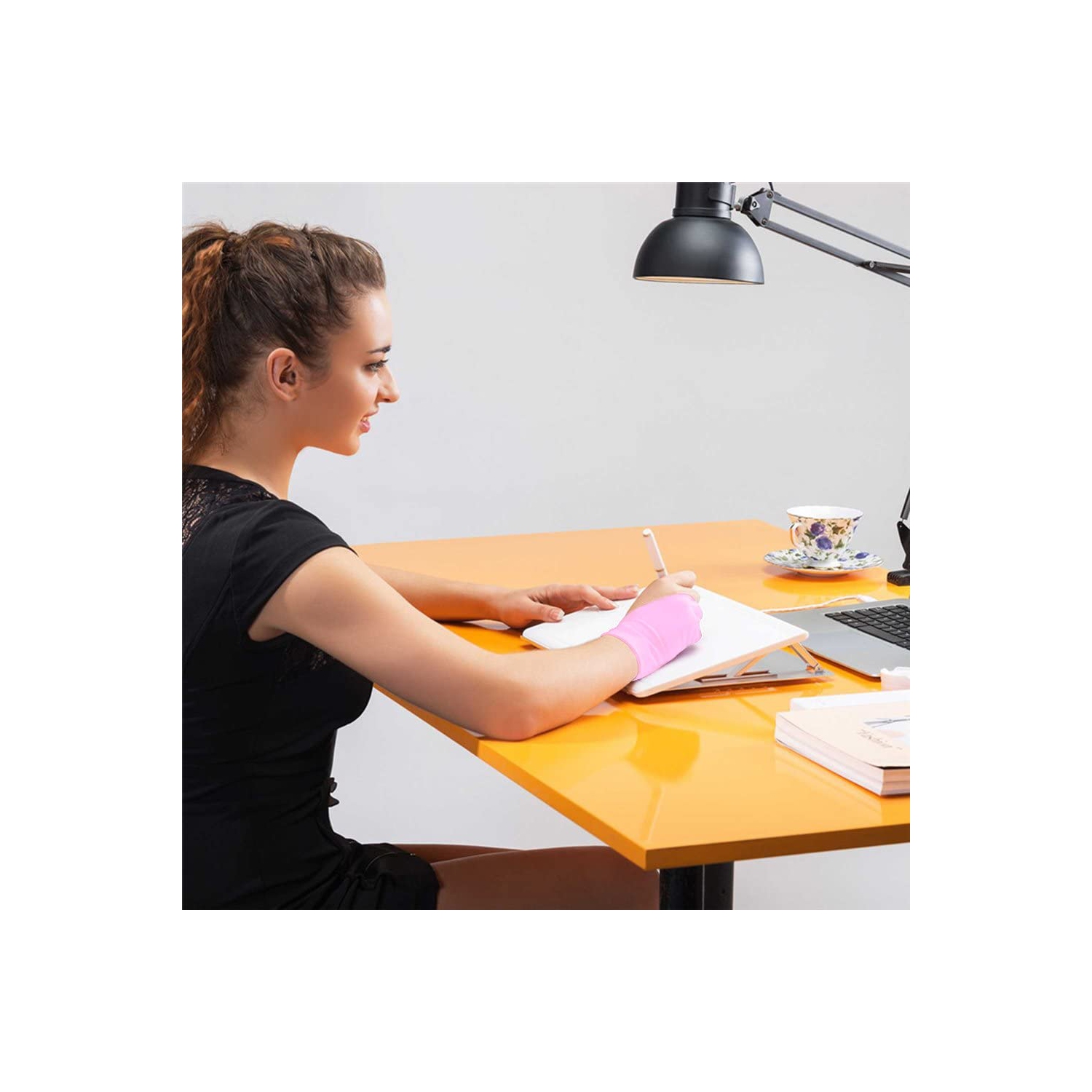 Digital Artist Gloves for Graphic Tablet Pen Display, 3 Pack Free Size 2 Finger Gloves for Drawing Painting - Sapphire Blue, Pink, Black