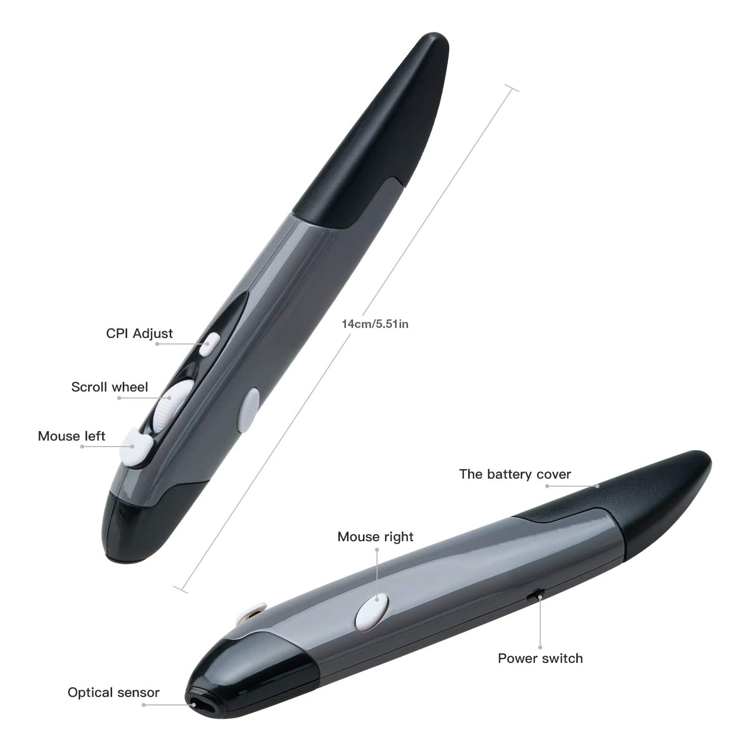 Souris sans fil Pocket Pen/Souris optique portative USB 2,4 GHz Souris/Souris ajustable 1600 ppp Handwriting Mouse avec support pour stylo/pour