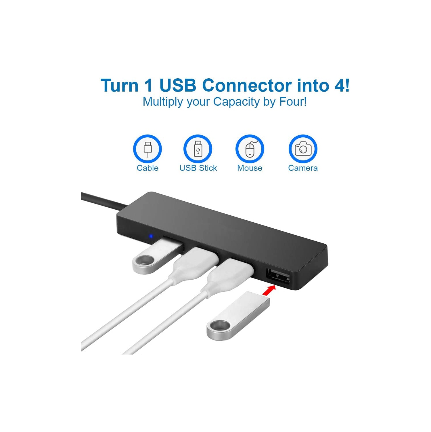4-Port USB 2.0 Ultra Slim Data Hub Adapter Black