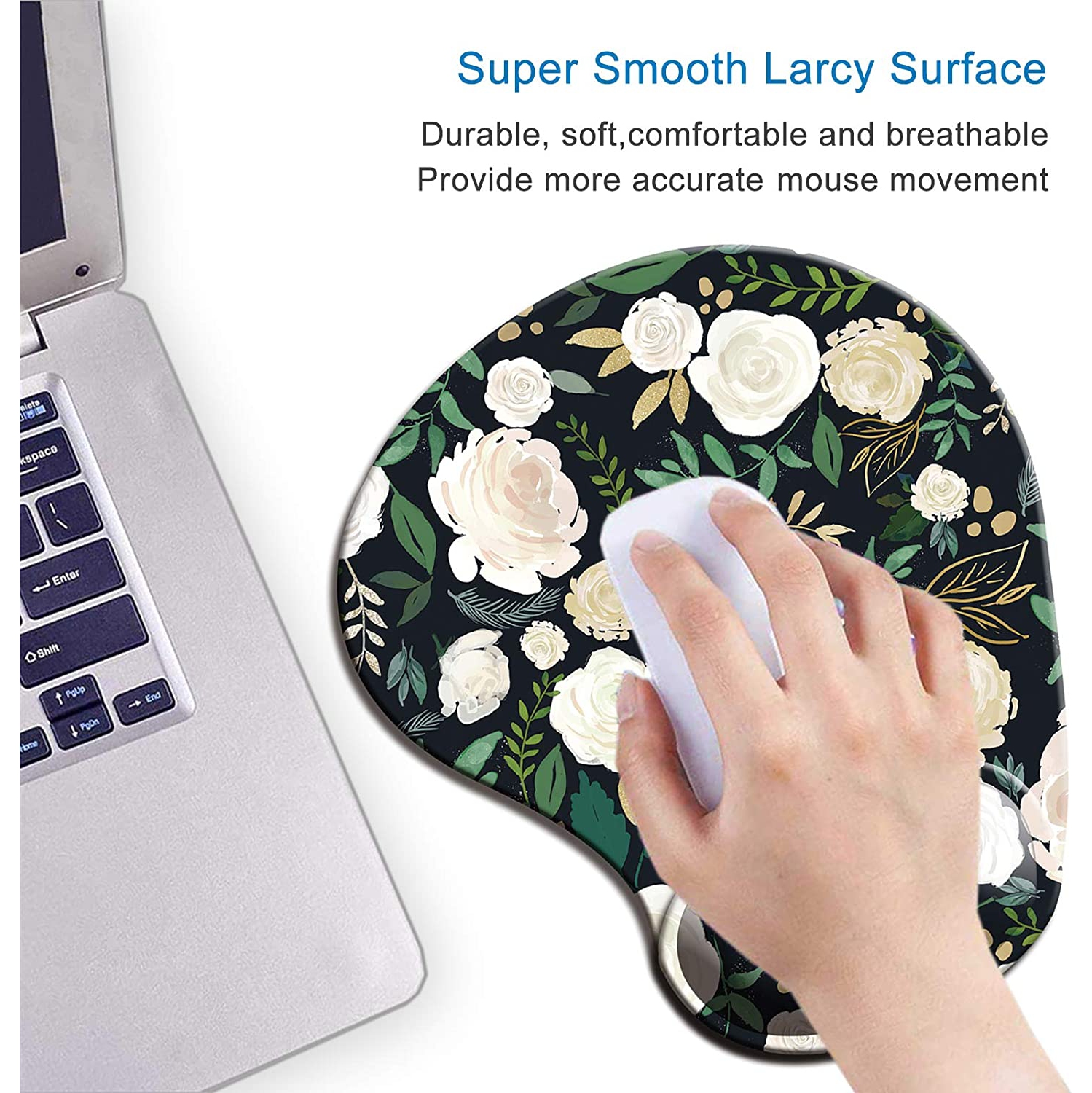 Mouse Pad, Ergonomic Mouse Pad with Gel Wrist Rest Support, Gaming Mousepad with Lycra Cloth, Non-Slip PU Base for Gaming Computer, Laptop, Home,