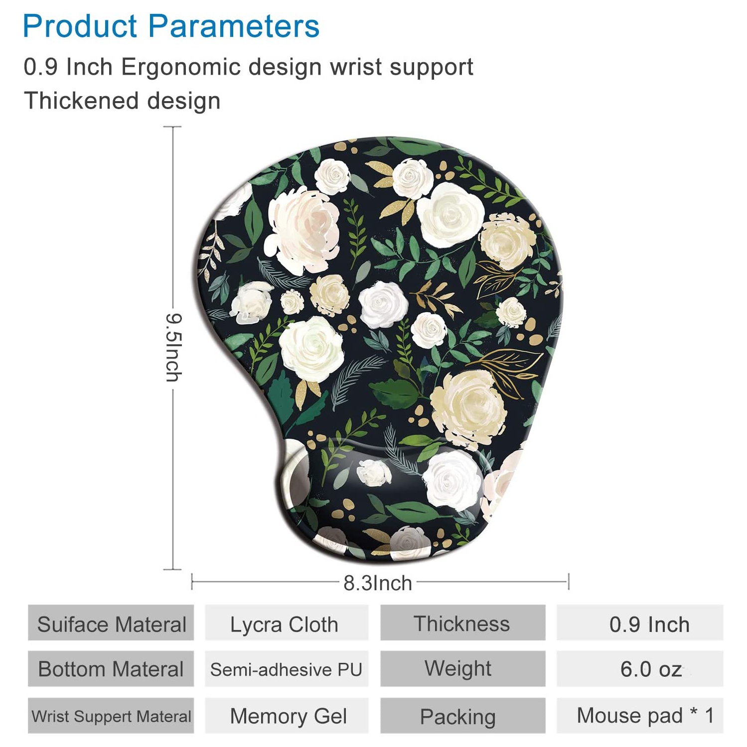 Mouse Pad, Ergonomic Mouse Pad with Gel Wrist Rest Support, Gaming Mousepad with Lycra Cloth, Non-Slip PU Base for Gaming Computer, Laptop, Home,