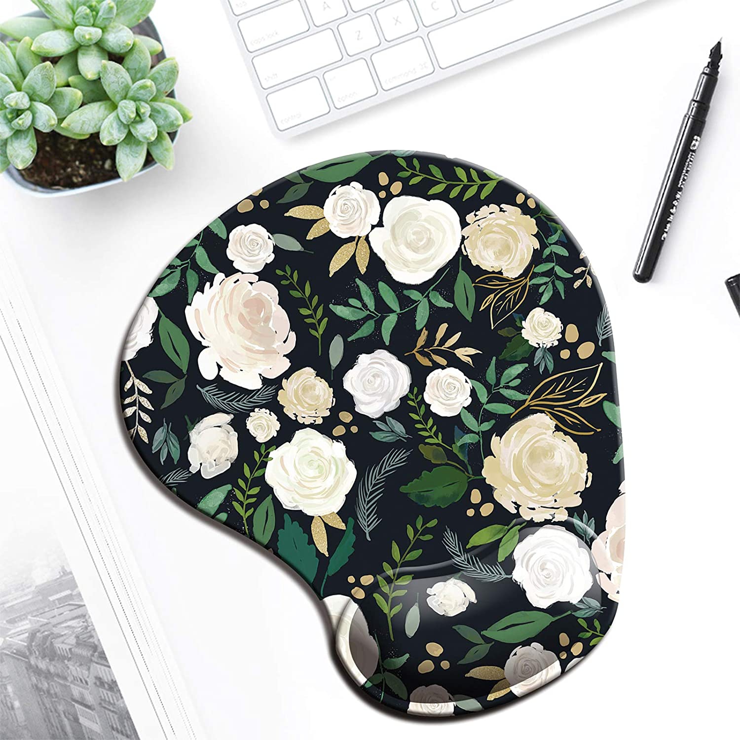 Mouse Pad, Ergonomic Mouse Pad with Gel Wrist Rest Support, Gaming Mousepad with Lycra Cloth, Non-Slip PU Base for Gaming Computer, Laptop, Home,