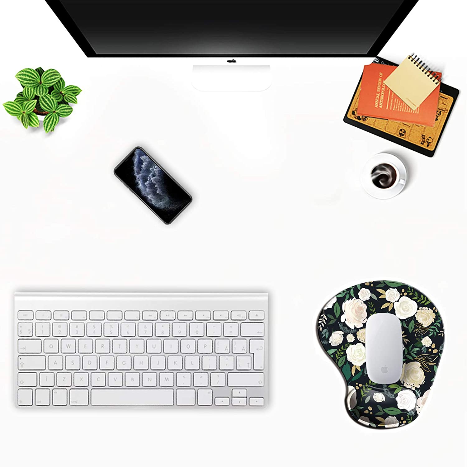 Mouse Pad, Ergonomic Mouse Pad with Gel Wrist Rest Support, Gaming Mousepad with Lycra Cloth, Non-Slip PU Base for Gaming Computer, Laptop, Home,