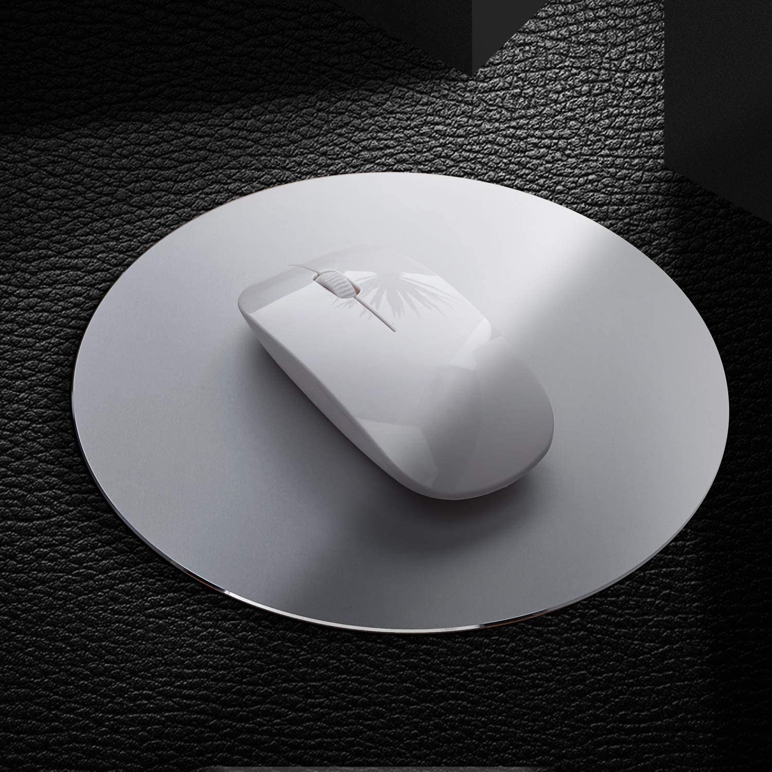 Tapis de souris en aluminium et en métal DSKWS, Surface de travail mince, surface en cuir, double côté précision, argenté et noir, pour un contrôle