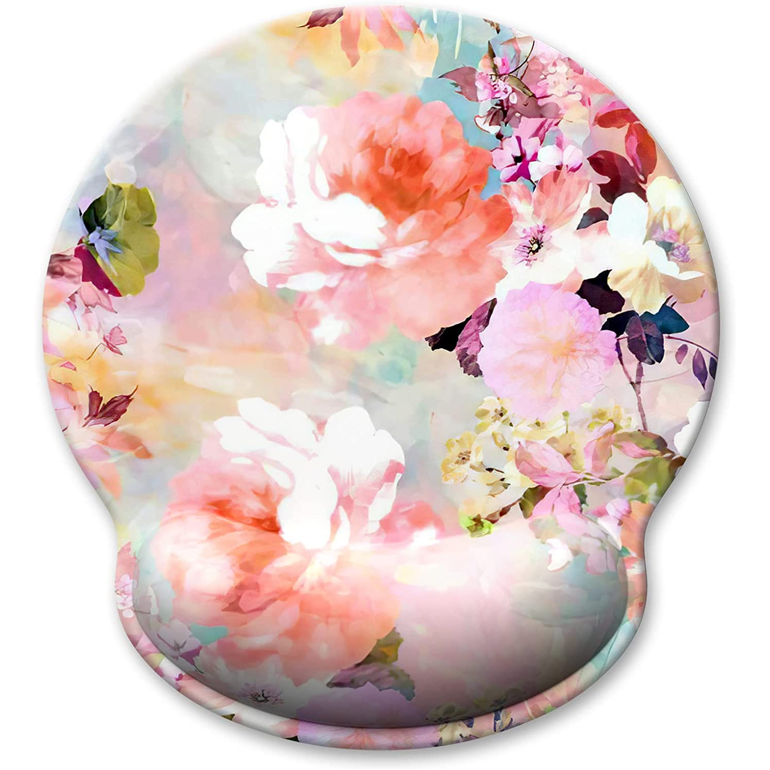 Ergonomic Mouse Pad with Wrist Support, Floral Memory Foam Wrist Rest Mouse Pads, Cute Computer Laptop Office Accessories Decor, Pain Relief Mousepad