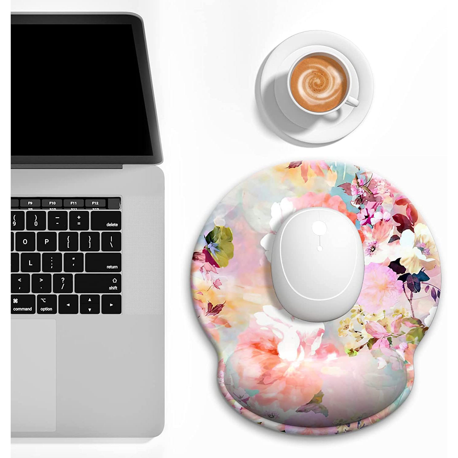 Ergonomic Mouse Pad with Wrist Support, Floral Memory Foam Wrist Rest Mouse Pads, Cute Computer Laptop Office Accessories Decor, Pain Relief Mousepad