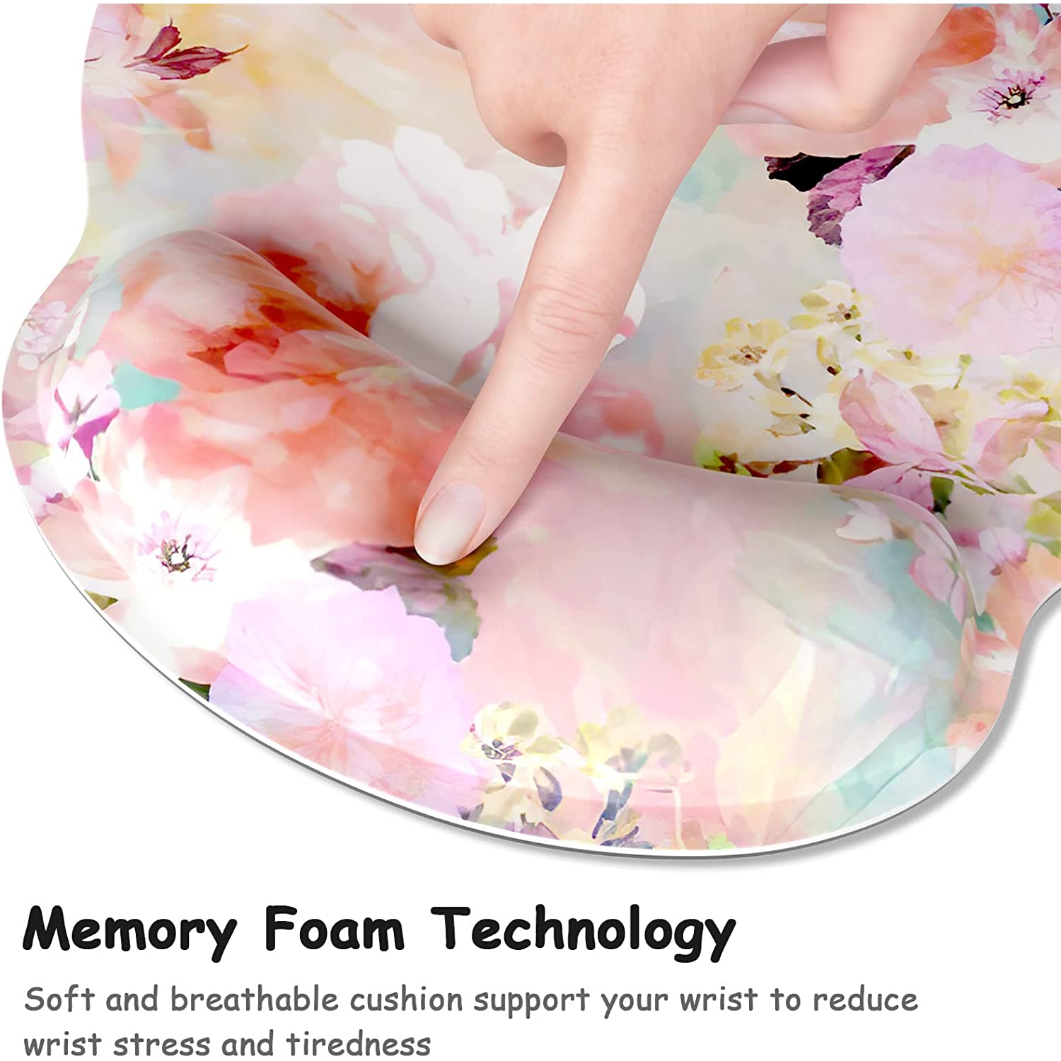 Ergonomic Mouse Pad with Wrist Support, Floral Memory Foam Wrist Rest Mouse Pads, Cute Computer Laptop Office Accessories Decor, Pain Relief Mousepad