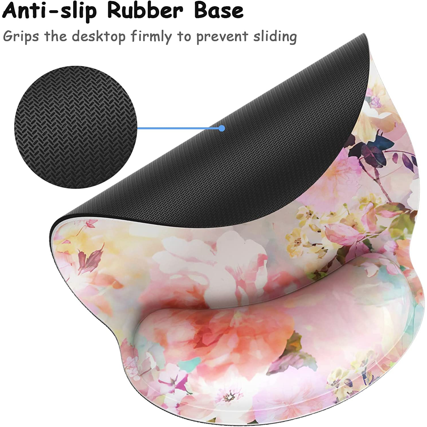 Ergonomic Mouse Pad with Wrist Support, Floral Memory Foam Wrist Rest Mouse Pads, Cute Computer Laptop Office Accessories Decor, Pain Relief Mousepad