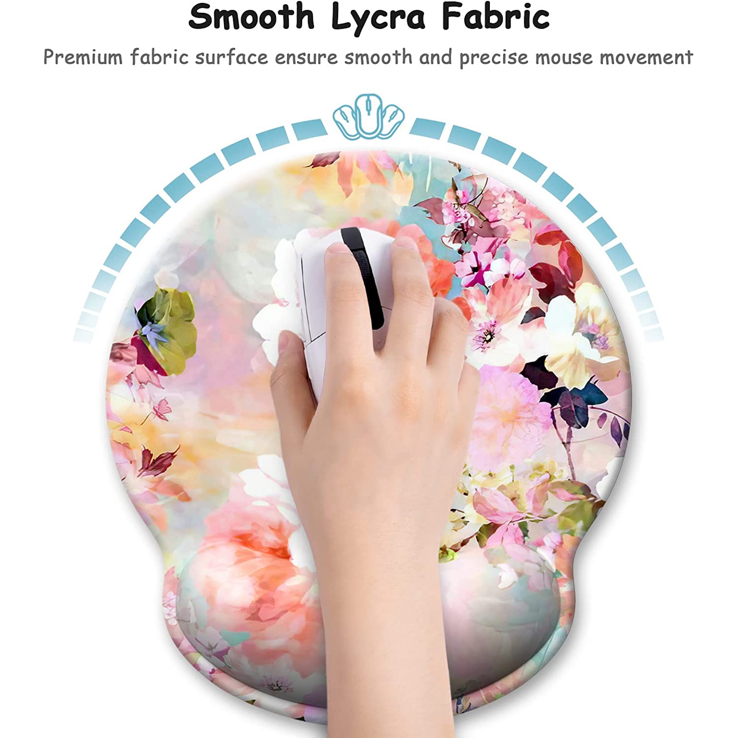 Ergonomic Mouse Pad with Wrist Support, Floral Memory Foam Wrist Rest Mouse Pads, Cute Computer Laptop Office Accessories Decor, Pain Relief Mousepad